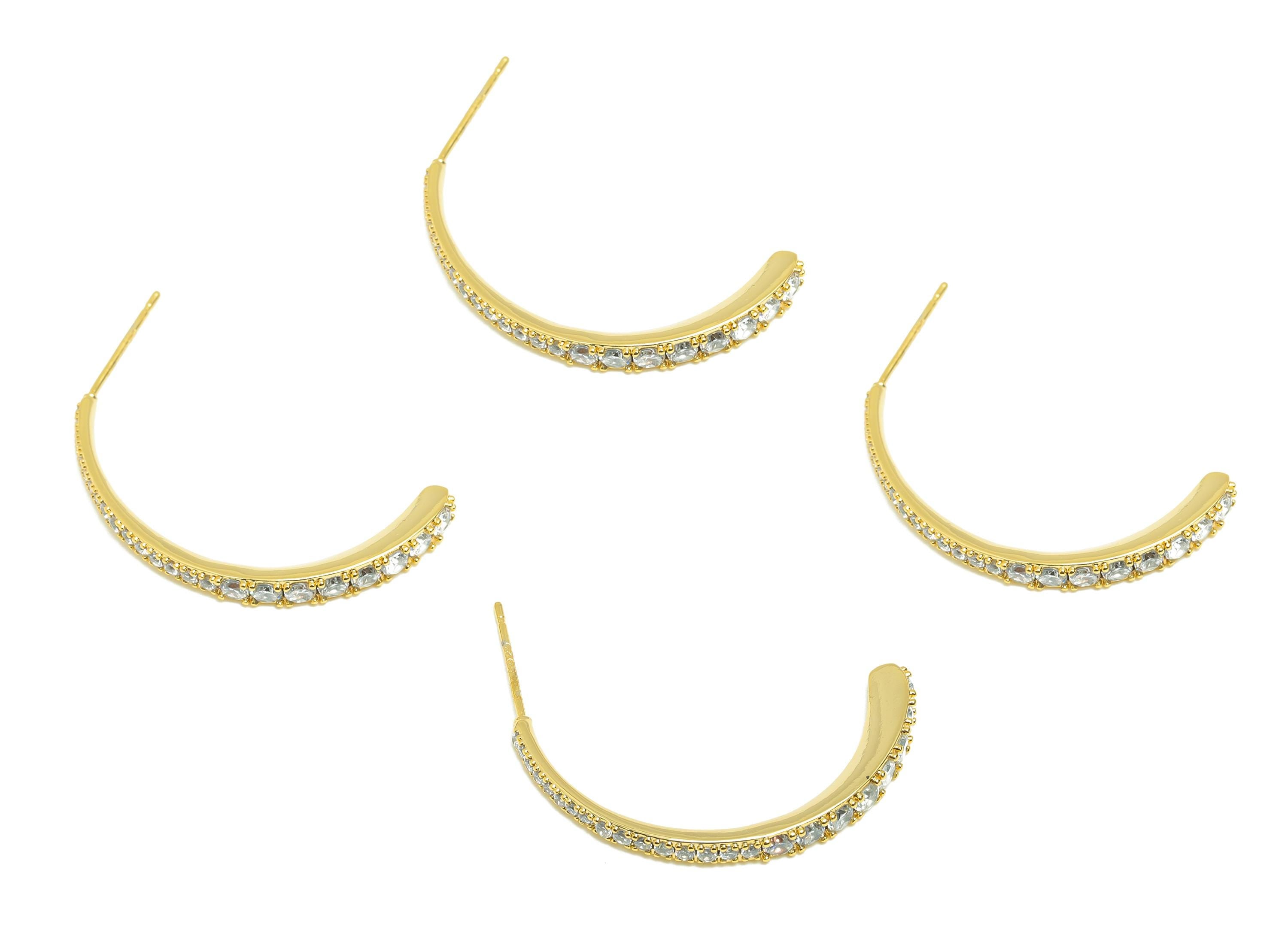 Brass Hoop Earring - Brass Gold Artistic Hoop Earring - Brass Zircon Hoop Earring - Gold Jewelry - 18K Real Gold Plated - 31x3x3mm - RGP9232 - DOMEDBAZAAR