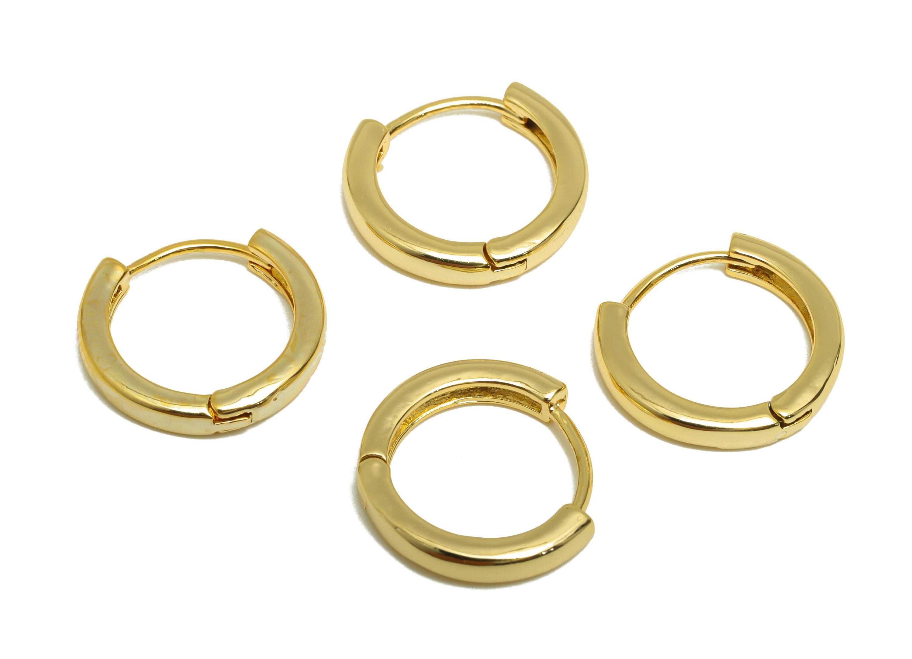 Classic Gold Hoop Earring - Brass Simple Gold Huggie Earring - Brass Everyday Jewelry - 18K Real Gold Plating - 14x14x2.62mm - RGP9204 - DOMEDBAZAAR