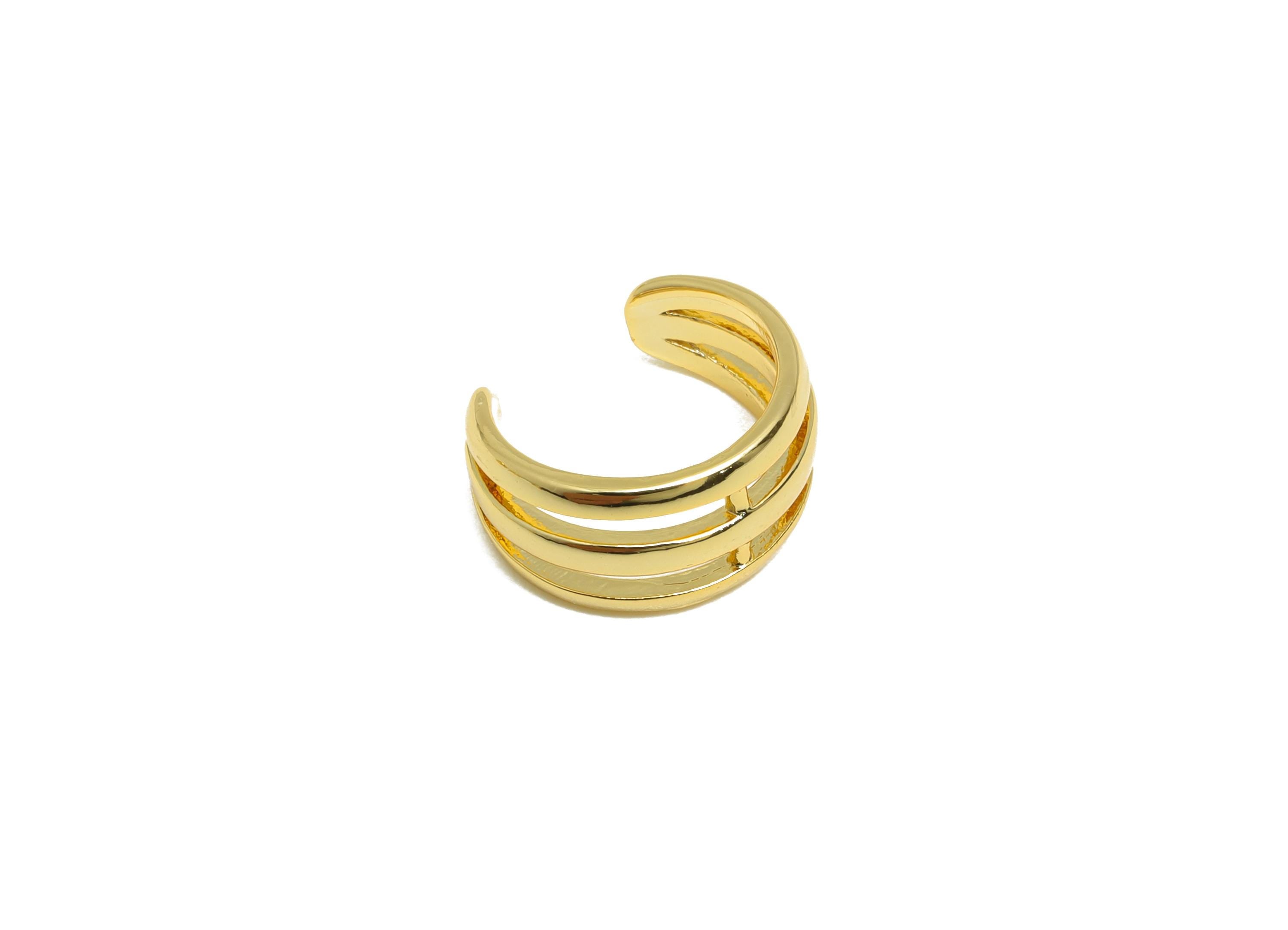 Gold Minimalist Ear Cuff - Brass Modern Simple Gold Ear Cuff - Brass Sleek Gold Ear Cuff - 18K Real Gold Plating - 11.59x10x1mm- RGP9193 - DOMEDBAZAAR