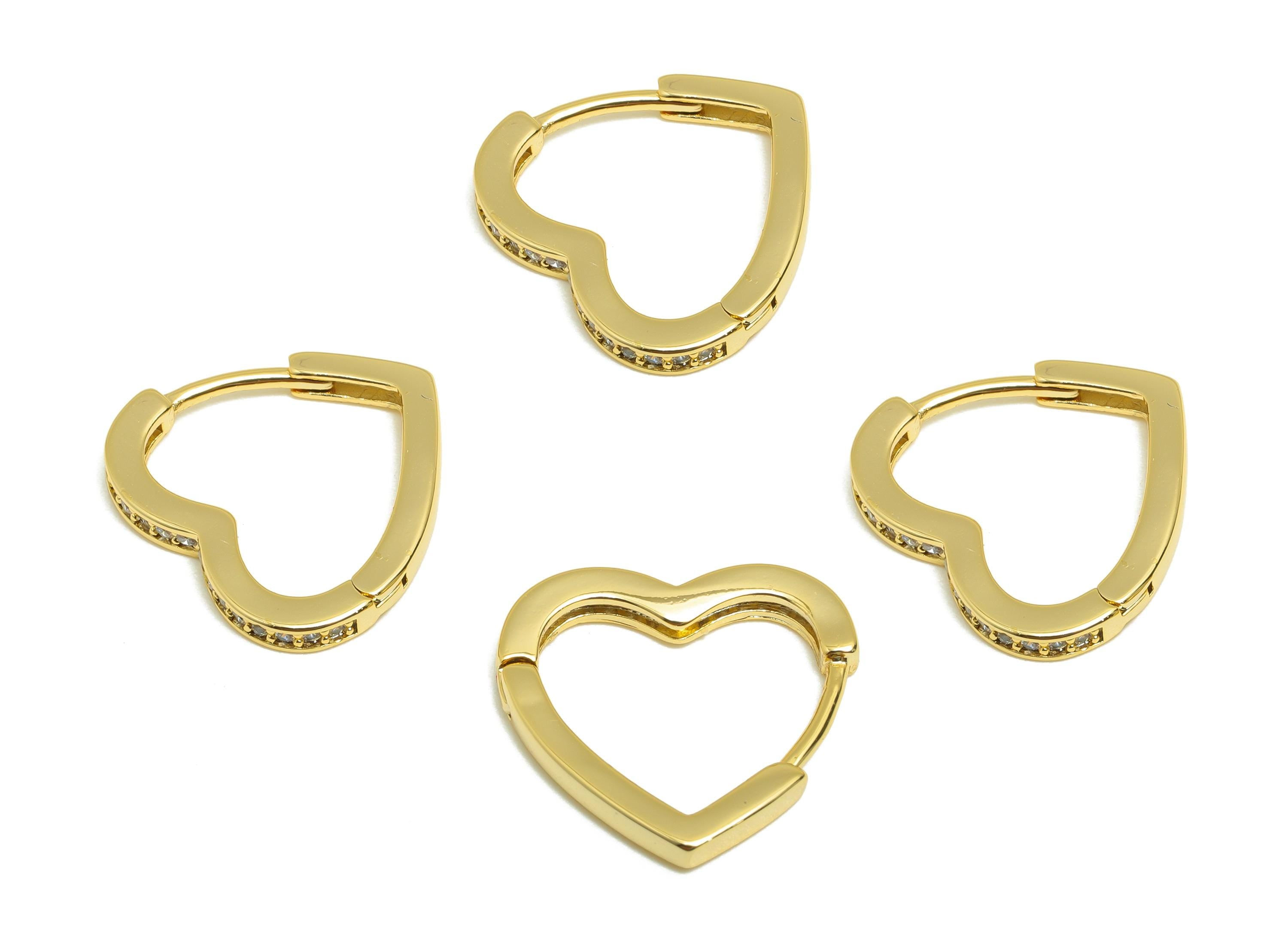 Heart Gold Hoop Earring - Brass Simple Gold Huggie Earring - Zircon Everyday Jewelry - 18K Real Gold Plating -16x14x2mm - RGP9203 - DOMEDBAZAAR