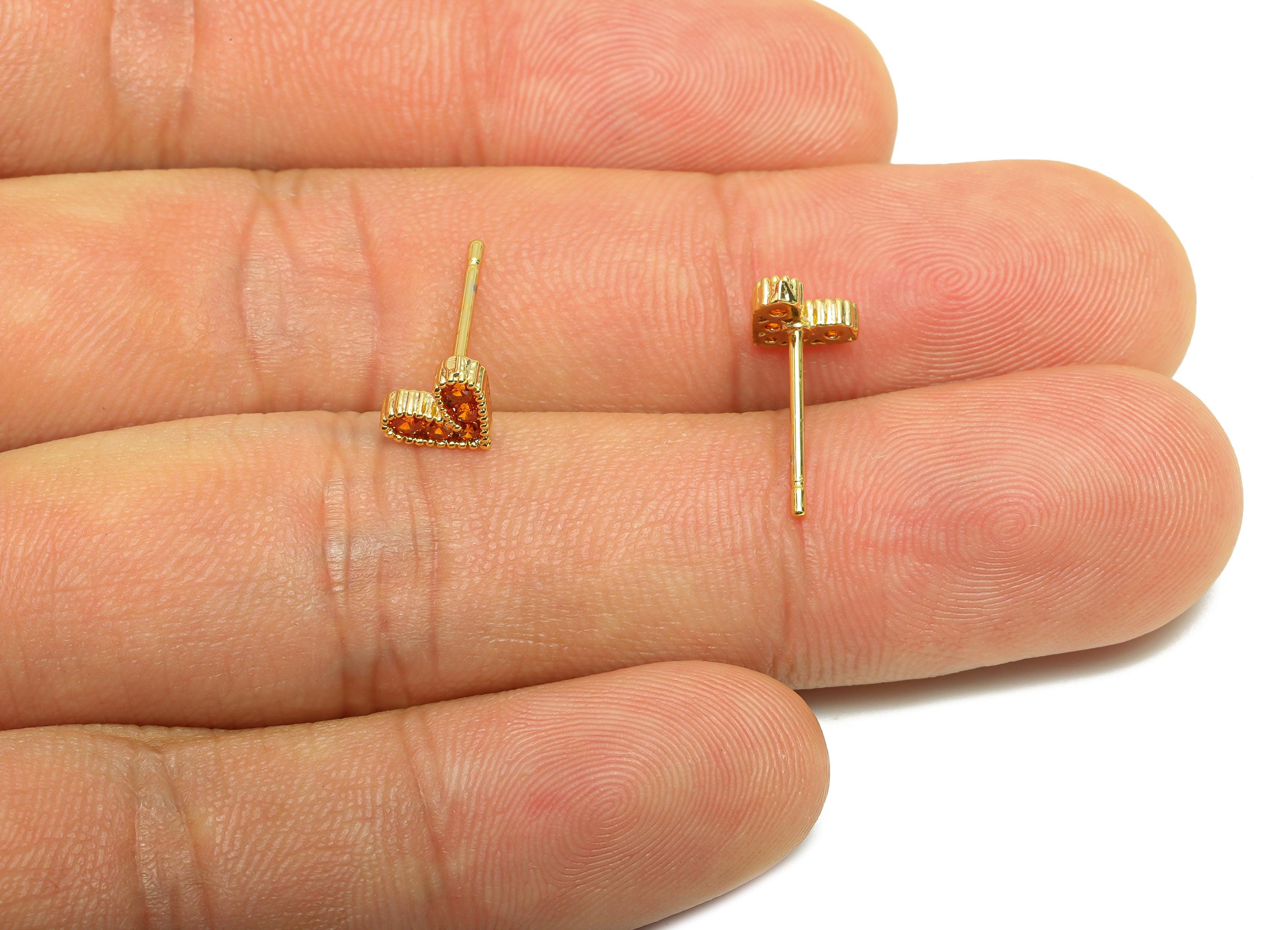 Vintage Earring Stud - Gold Zircon Heart Earring Post - Brass Classic Red Heart Earring Stud - 18K Real Gold Plating - 7x5x1.78mm - RGP9235 - DOMEDBAZAAR