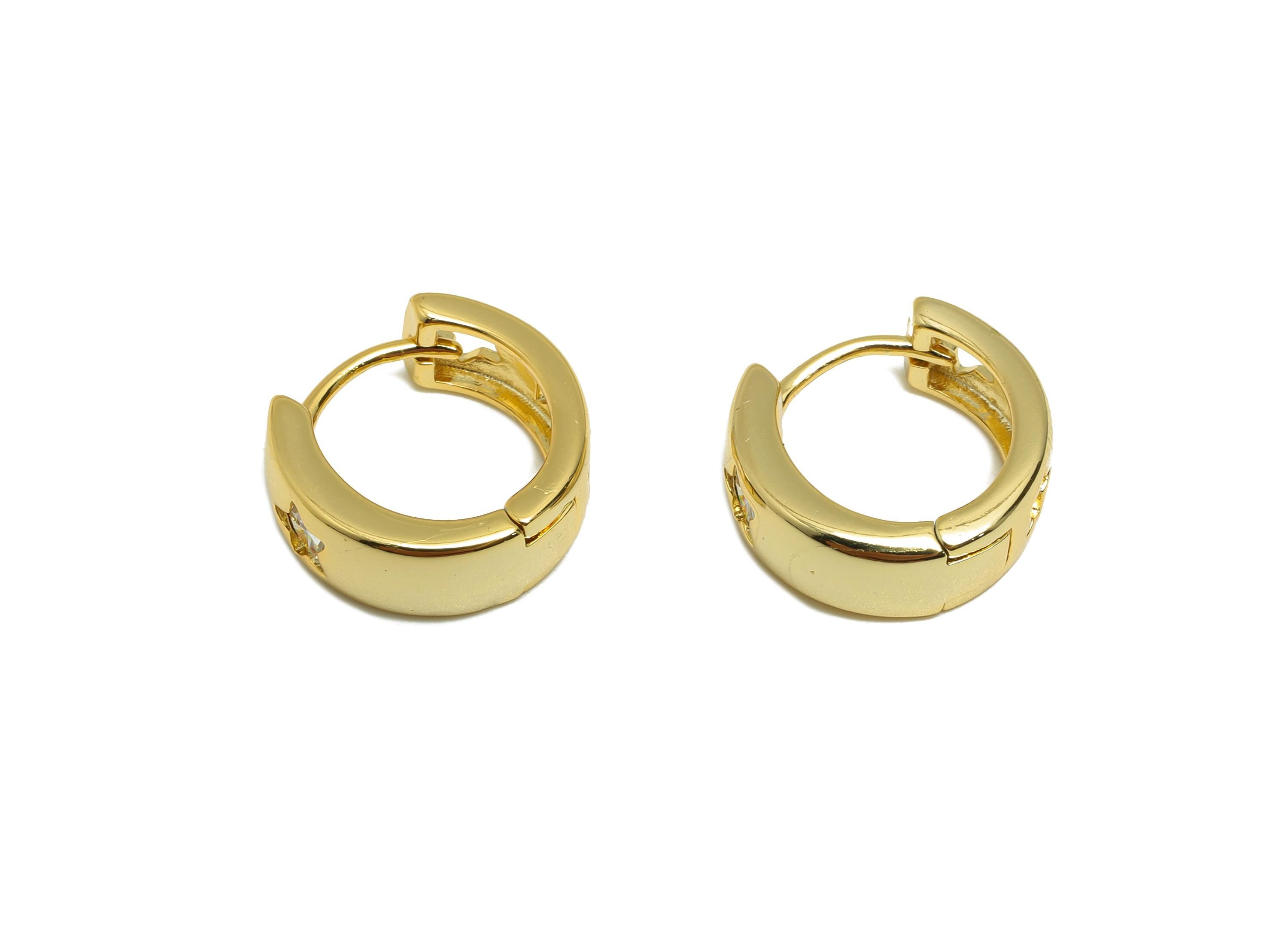 Star Gold Hoop Earring - Brass Chunky Gold Huggie Clasp Earring - Brass Everyday Jewelry - 18K Real Gold Plating - 13x13.18x2.2mm - RGP9237 - DOMEDBAZAAR