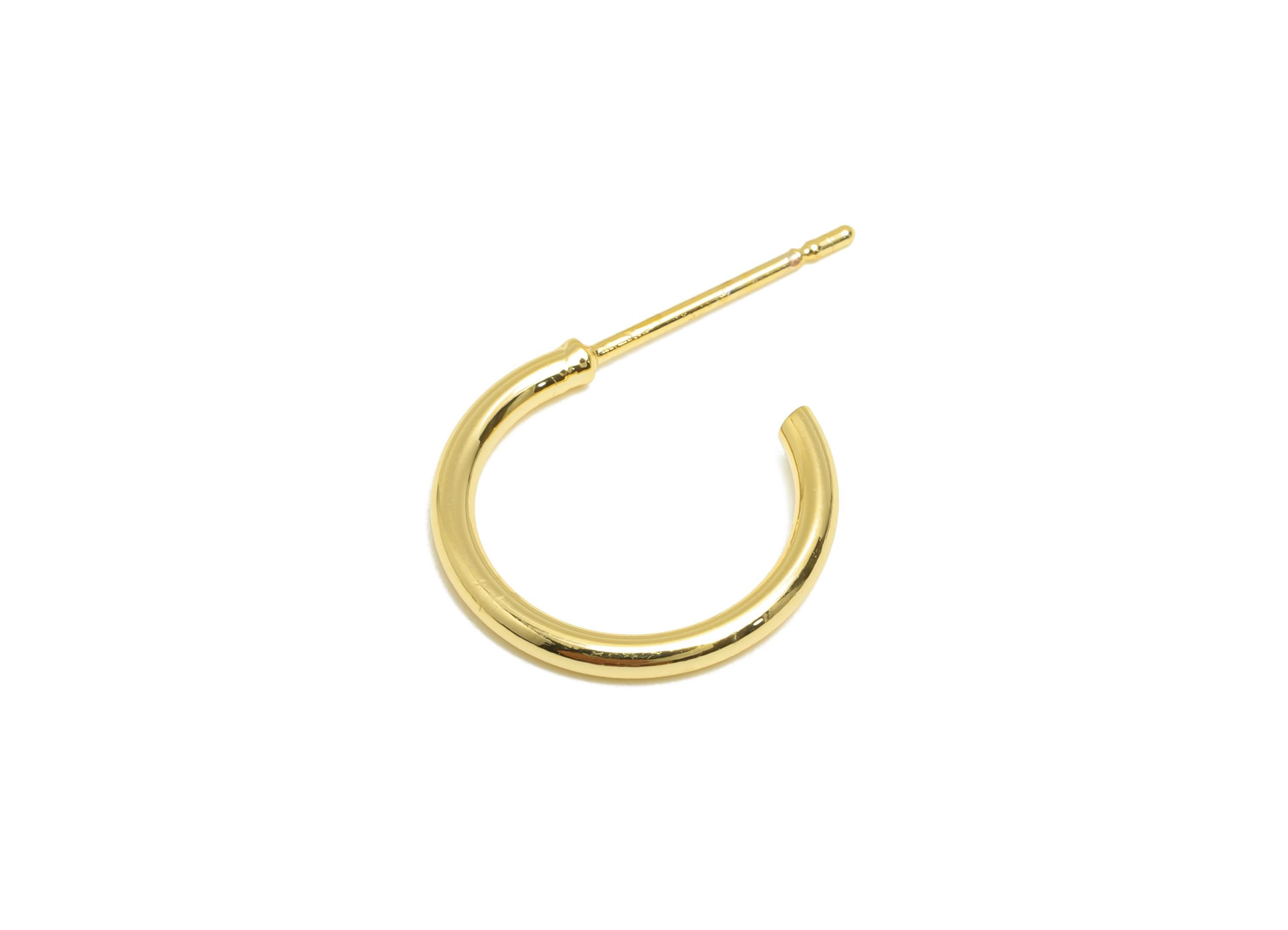Minimalist Hoop Earring - Brass Gold Sleek Hoop Stud - Brass Modern Earring Hoop C Post - 18K Real Gold Plated - 20x13x1.4mm - RGP9240 - DOMEDBAZAAR
