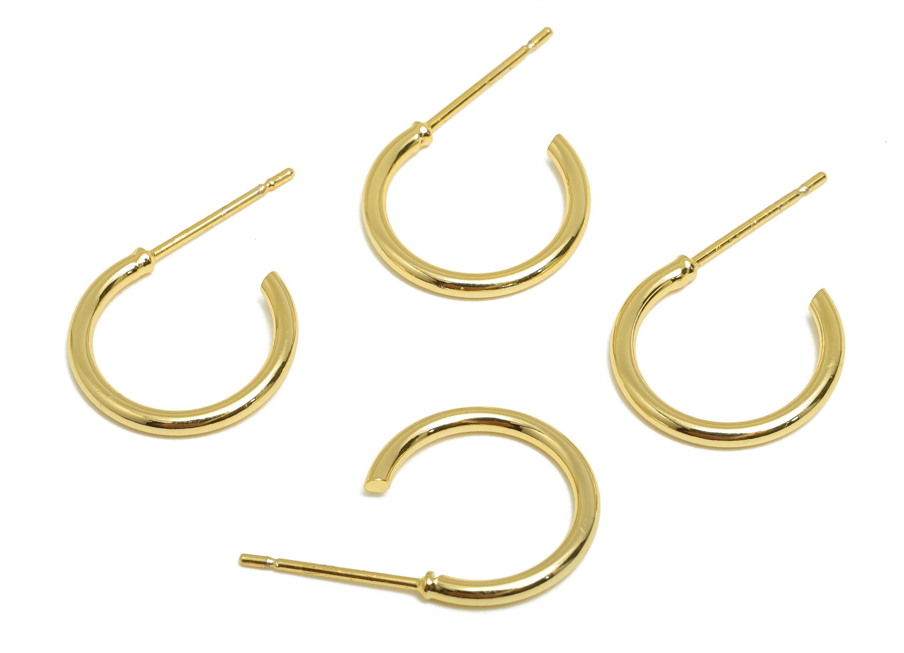 Minimalist Hoop Earring - Brass Gold Sleek Hoop Stud - Brass Modern Earring Hoop C Post - 18K Real Gold Plated - 20x13x1.4mm - RGP9240 - DOMEDBAZAAR