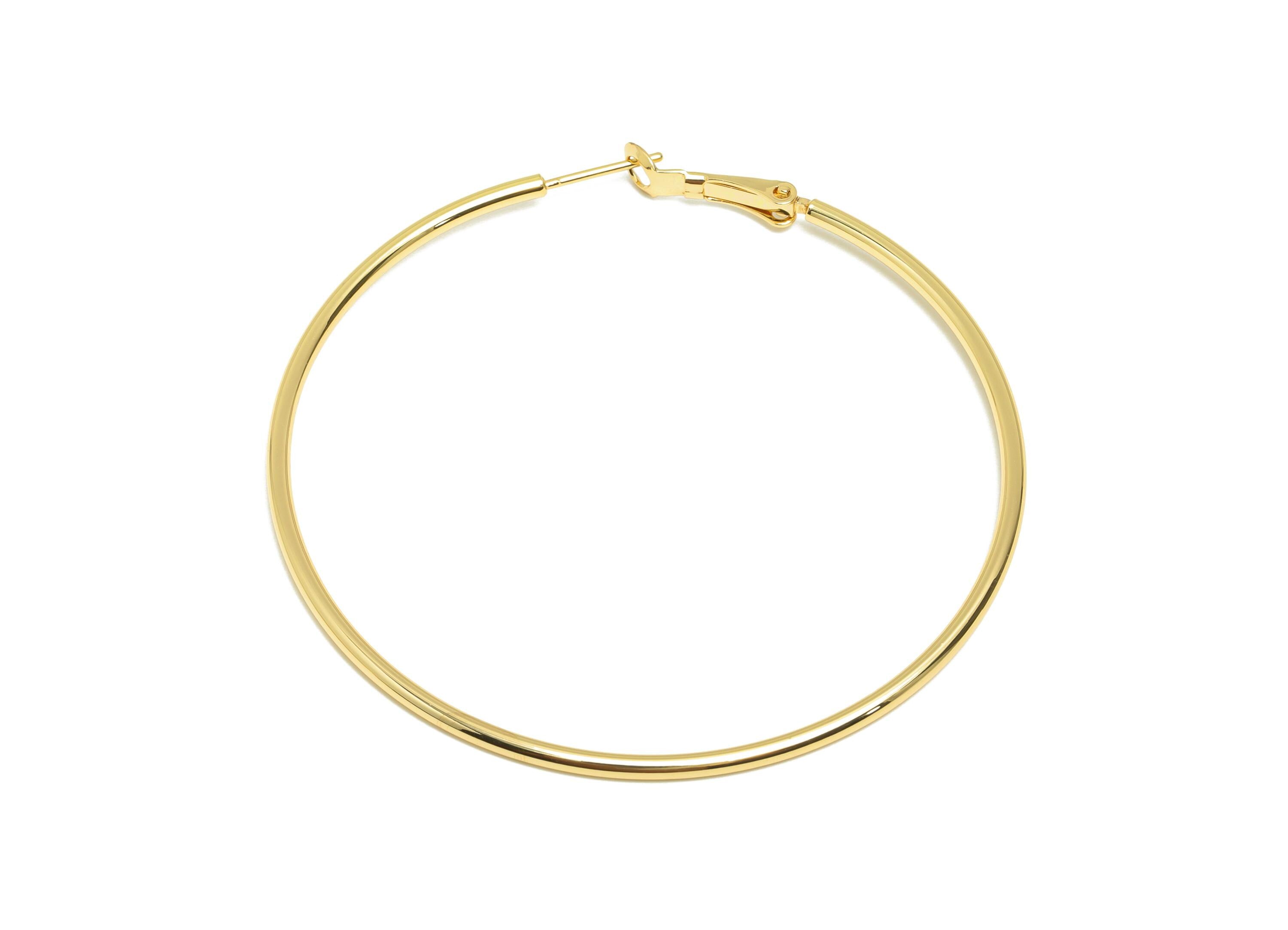 Brass Hoop Earring - Brass Minimalist Gold Hoop Clasp - Large Hoop Clasp - Punk Rock Jewelry - 18K Real Gold Plated - 65.6x63x1mm - RGP9243 - DOMEDBAZAAR