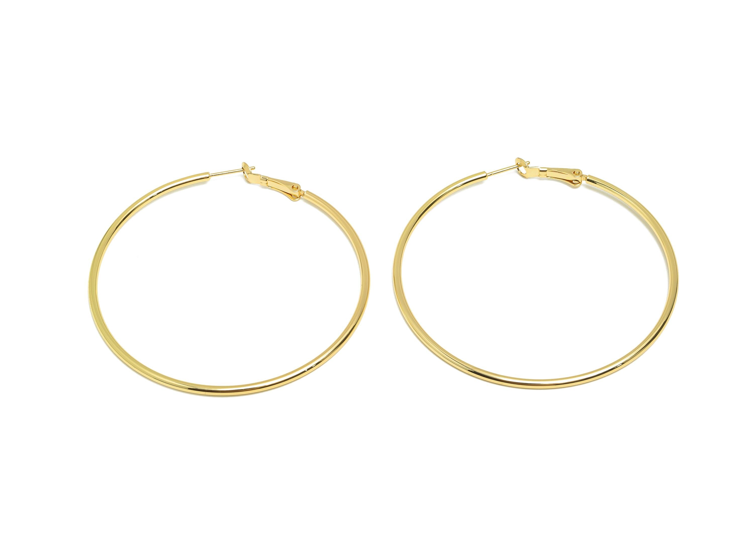 Brass Hoop Earring - Brass Minimalist Gold Hoop Clasp - Large Hoop Clasp - Punk Rock Jewelry - 18K Real Gold Plated - 65.6x63x1mm - RGP9243 - DOMEDBAZAAR
