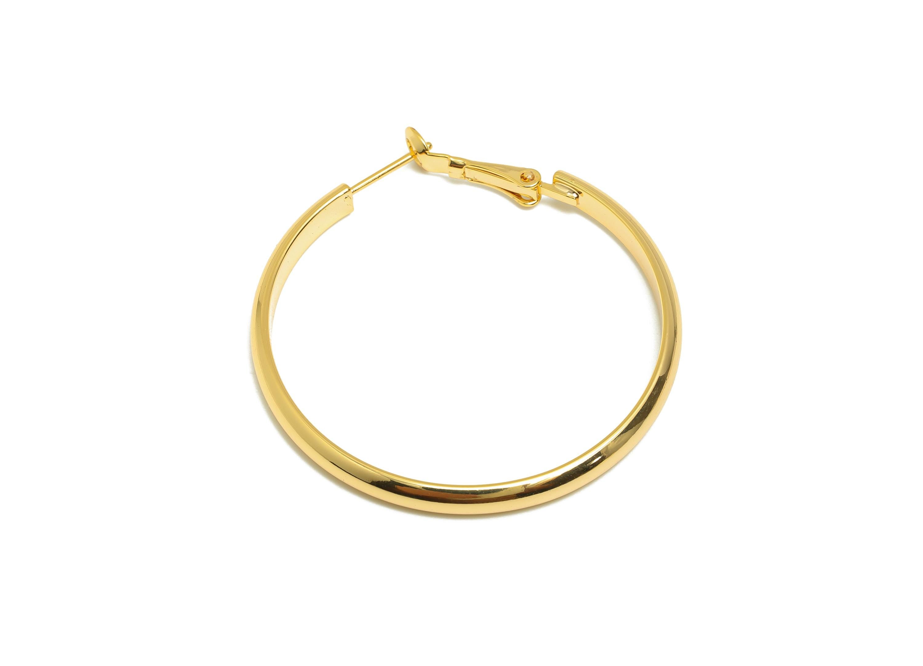 Brass Hoop Earring - Brass Minimalist Gold Hoop Clasp - Large Hoop Clasp - Punk Rock Jewelry - 18K Real Gold Plated - 48x45x2mm - RGP9245 - DOMEDBAZAAR
