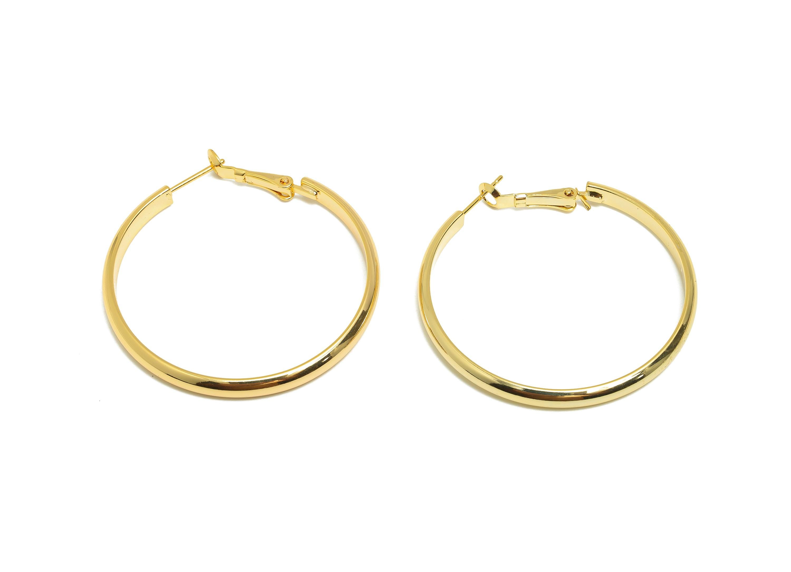 Brass Hoop Earring - Brass Minimalist Gold Hoop Clasp - Large Hoop Clasp - Punk Rock Jewelry - 18K Real Gold Plated - 48x45x2mm - RGP9245 - DOMEDBAZAAR