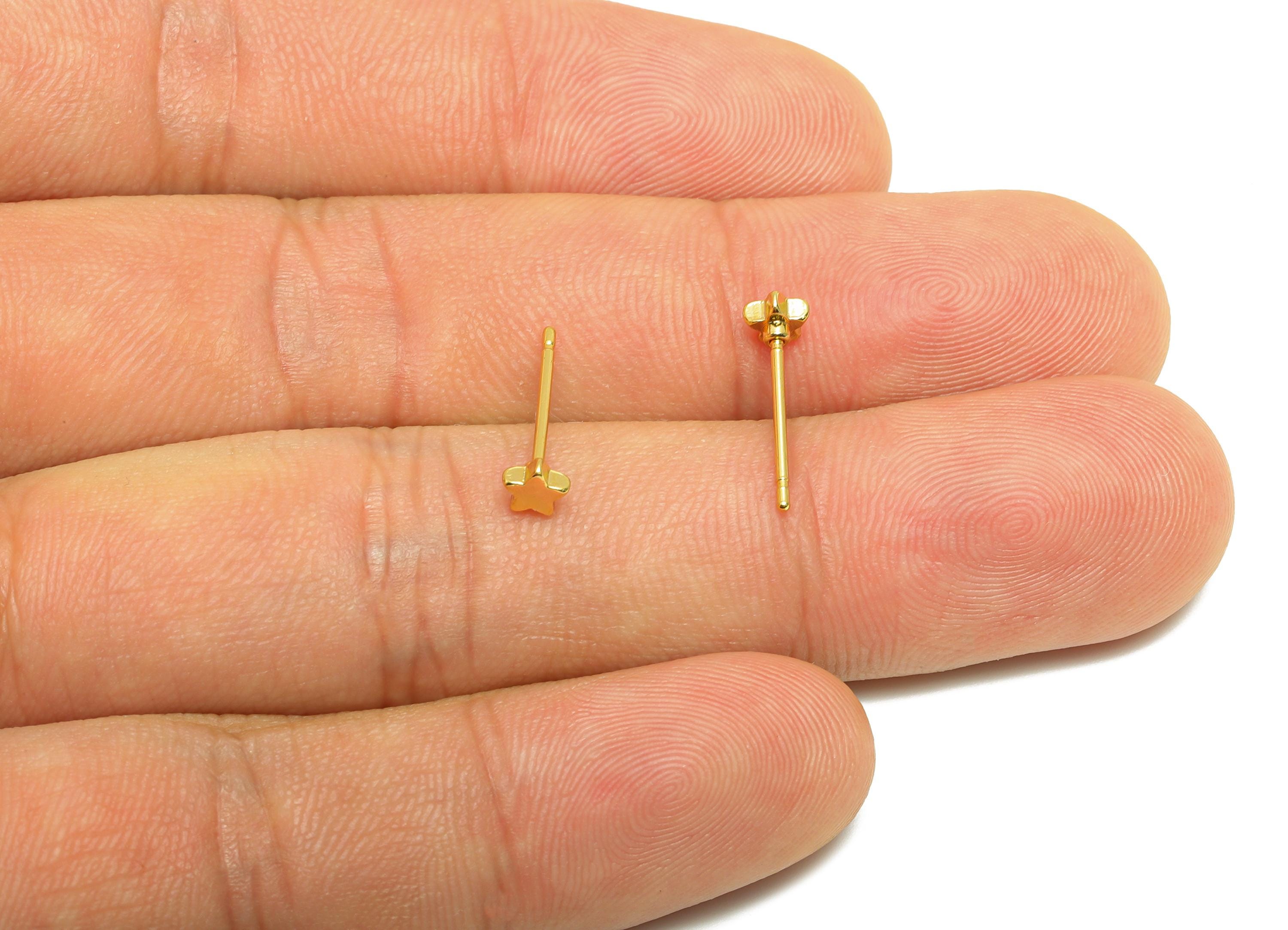 Gold Star Earring Stud - Gold Dainty Star Earring Post - Brass Mini Star Earring - Gold Jewelry - 18K Real Gold Plated - 3x3x1mm - RGP9249 - DOMEDBAZAAR