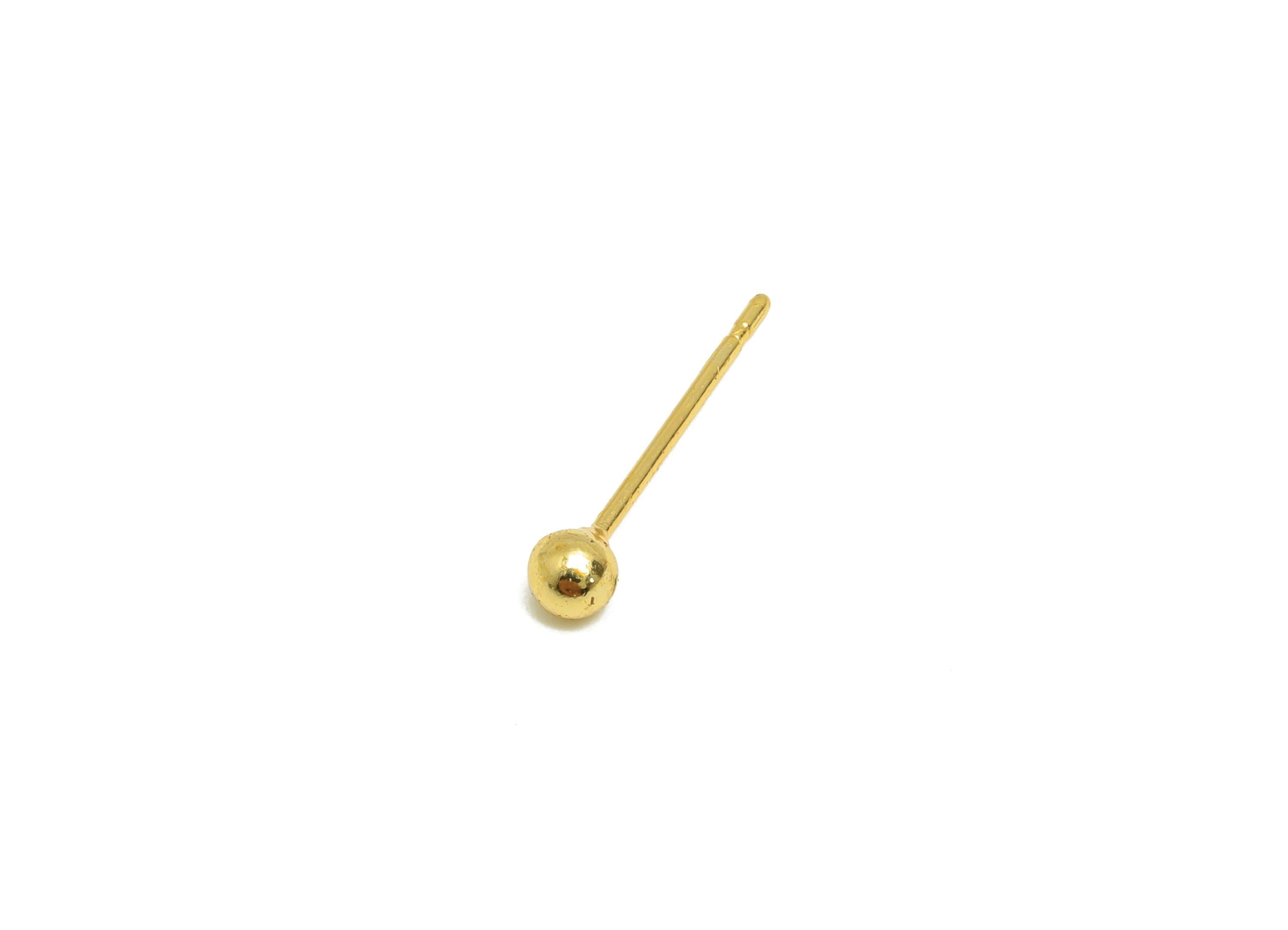 Brass Bead Earring - Gold Mini Bead Earring Post - Brass Everyday Minimalist Gold Jewelry - 18K Real Gold Plating -14x2x3.16mm - RGP9252 - DOMEDBAZAAR