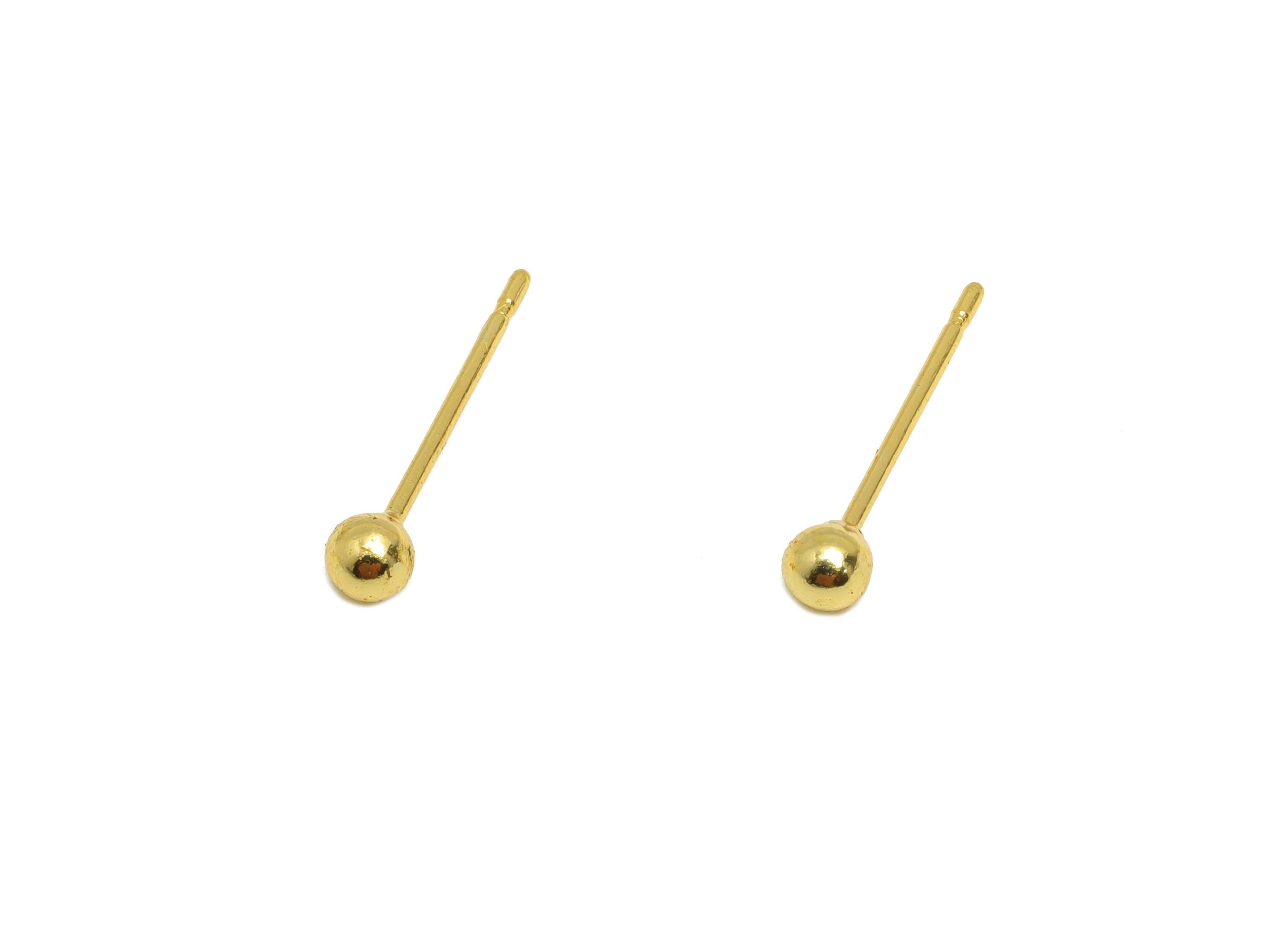 Brass Bead Earring - Gold Mini Bead Earring Post - Brass Everyday Minimalist Gold Jewelry - 18K Real Gold Plating -14x2x3.16mm - RGP9252 - DOMEDBAZAAR