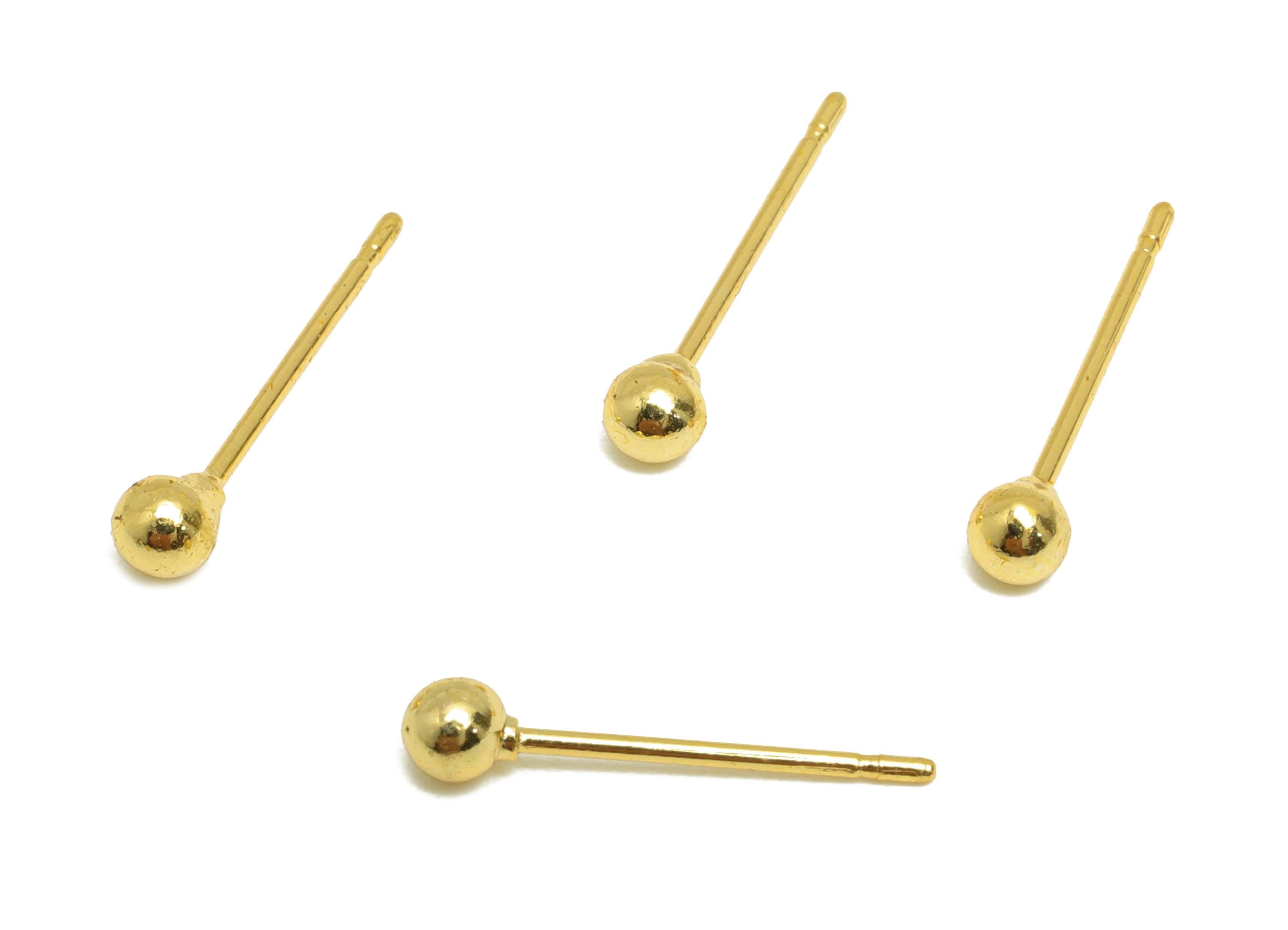 Brass Bead Earring - Gold Mini Bead Earring Post - Brass Everyday Minimalist Gold Jewelry - 18K Real Gold Plating -14x2x3.16mm - RGP9252 - DOMEDBAZAAR