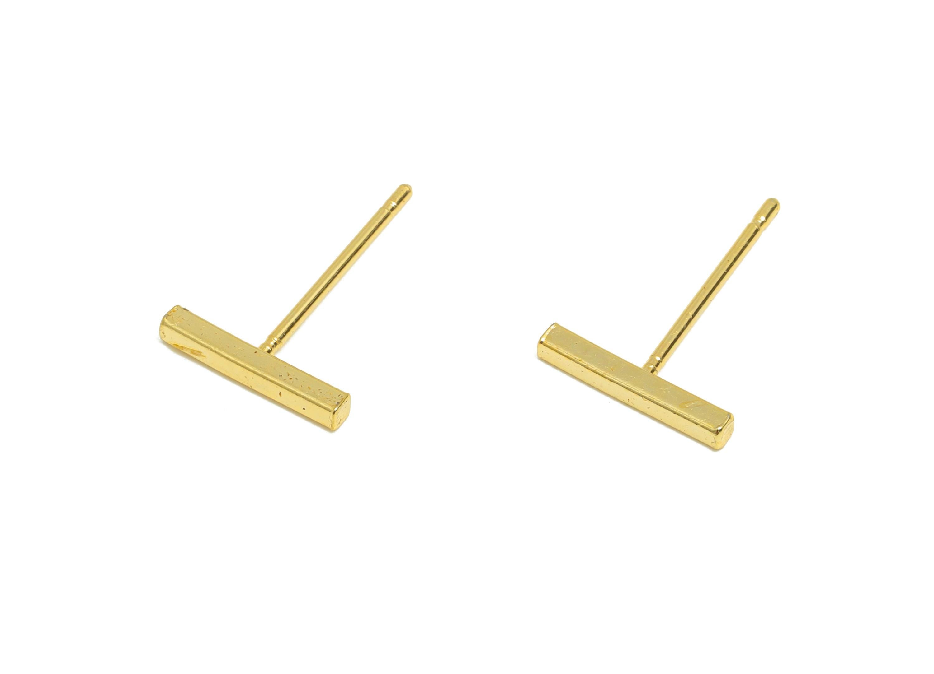 Brass Stick Earring - Gold Mini Geometry Earring Post - Everyday Minimalist Gold Jewelry - 18K Real Gold Plating - 14x10x0.79mm - RGP9255 - DOMEDBAZAAR