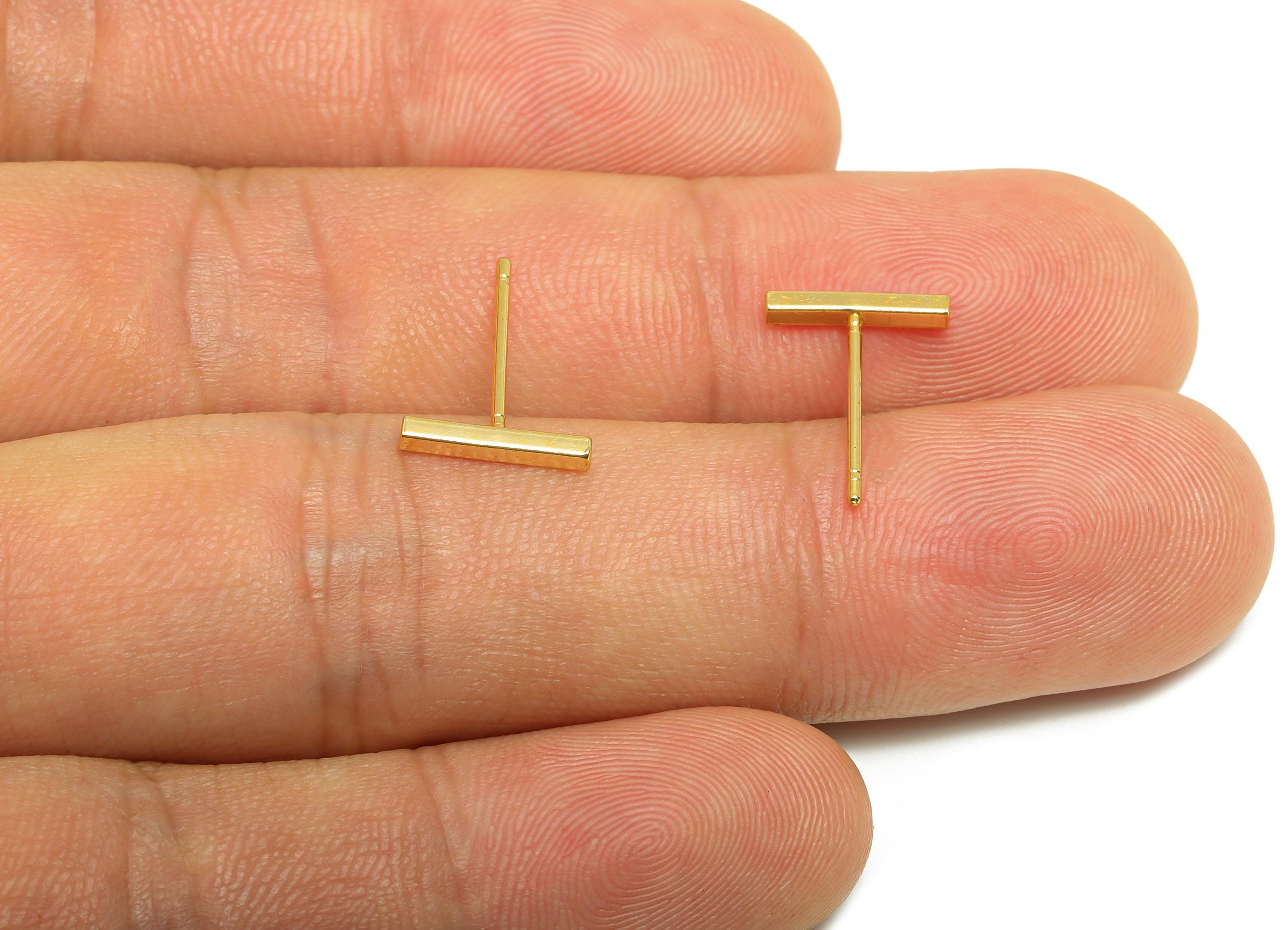 Brass Stick Earring - Gold Mini Geometry Earring Post - Everyday Minimalist Gold Jewelry - 18K Real Gold Plating - 14x10x0.79mm - RGP9255 - DOMEDBAZAAR