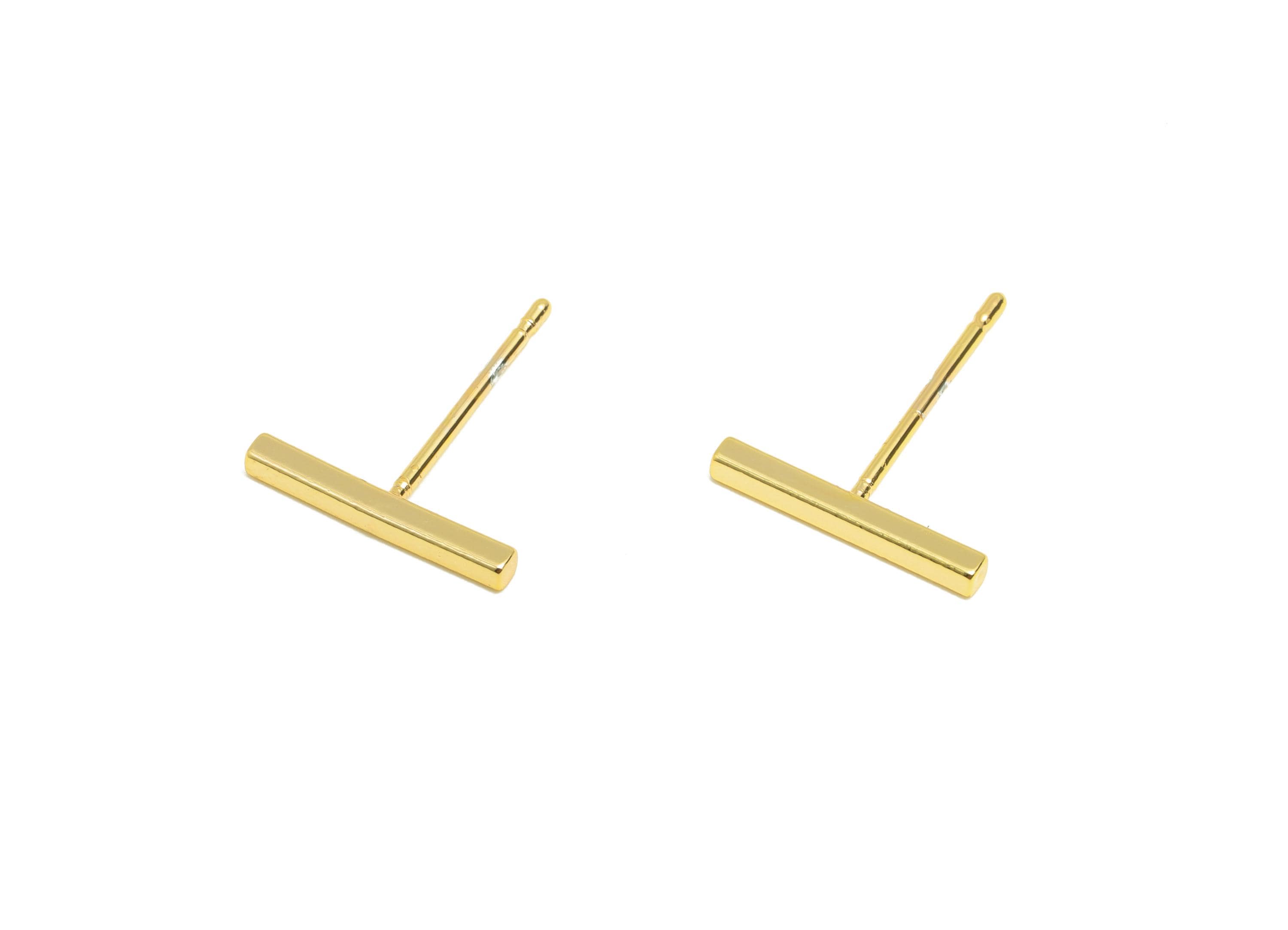Brass Stick Earring - Simple Gold Earring Post - Everyday Minimalist Gold Jewelry - Bar Earring - 18K Real Gold Plated - 14x12x1mm - RGP9258 - DOMEDBAZAAR