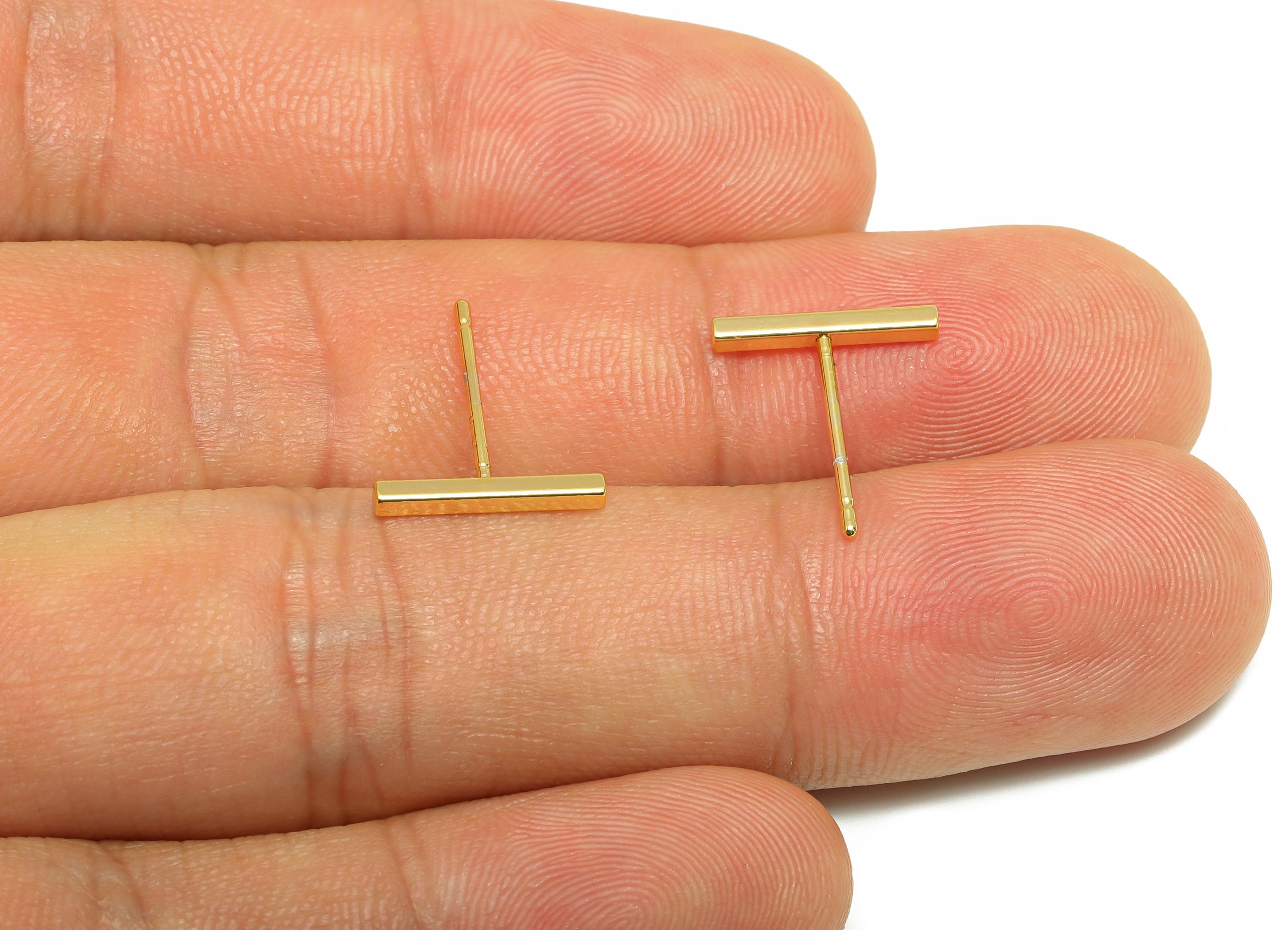 Brass Stick Earring - Simple Gold Earring Post - Everyday Minimalist Gold Jewelry - Bar Earring - 18K Real Gold Plated - 14x12x1mm - RGP9258 - DOMEDBAZAAR