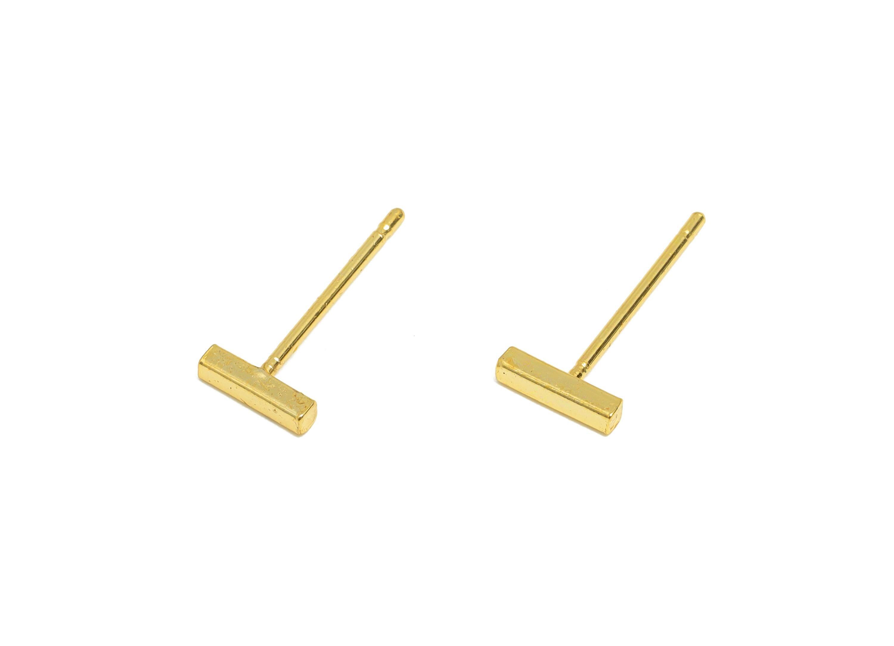 Brass Stick Earring - Simple Gold Earring Post - Everyday Minimalist Gold Jewelry - Bar Earring - 18K Real Gold Plated - 14x5x1mm - RGP9257 - DOMEDBAZAAR