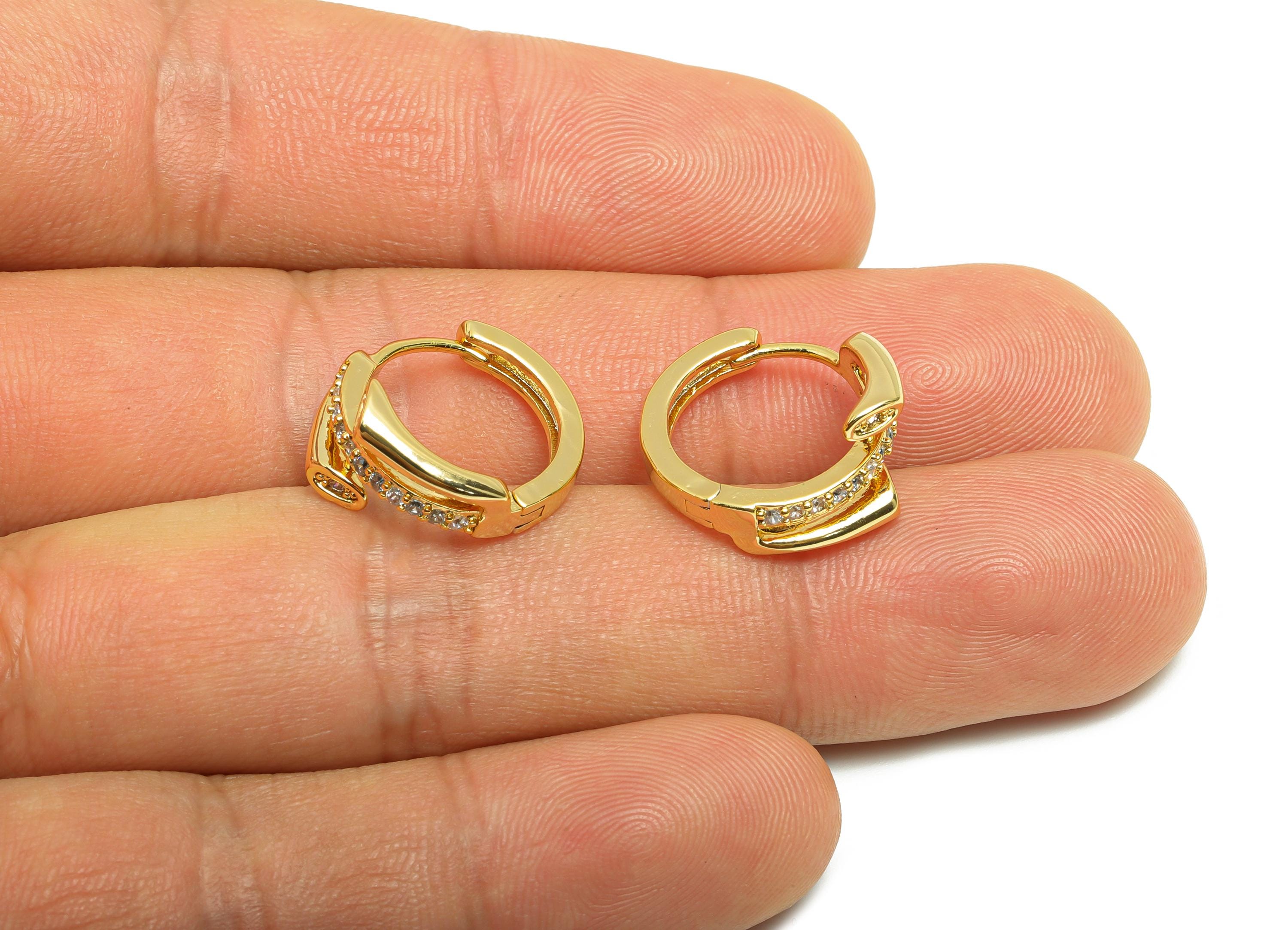 Brass Circle Huggie Earring - Gold Zircon Round Earring for Girls - Daily Wear Hoop Earring - 18K Real Gold Plated - 17.5x15x9.2mm- RGP9101 - DOMEDBAZAAR
