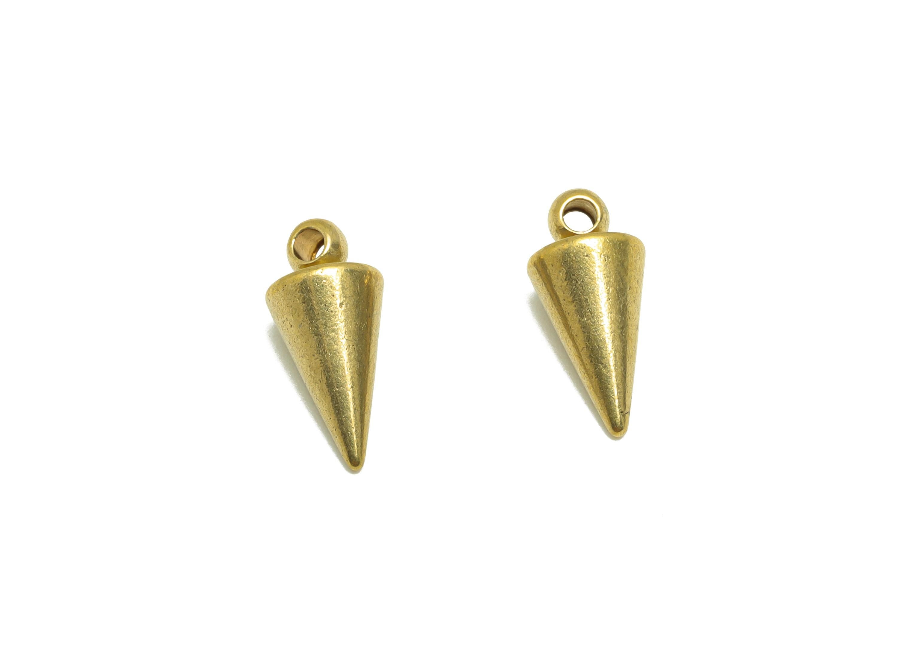 Brass Cone Earring Charm - Raw Brass Tapered Gold Earring Charm - Brass Pendant with Loop - Crafting Metal Charm - 13x6x6mm - PP10854 - DOMEDBAZAAR