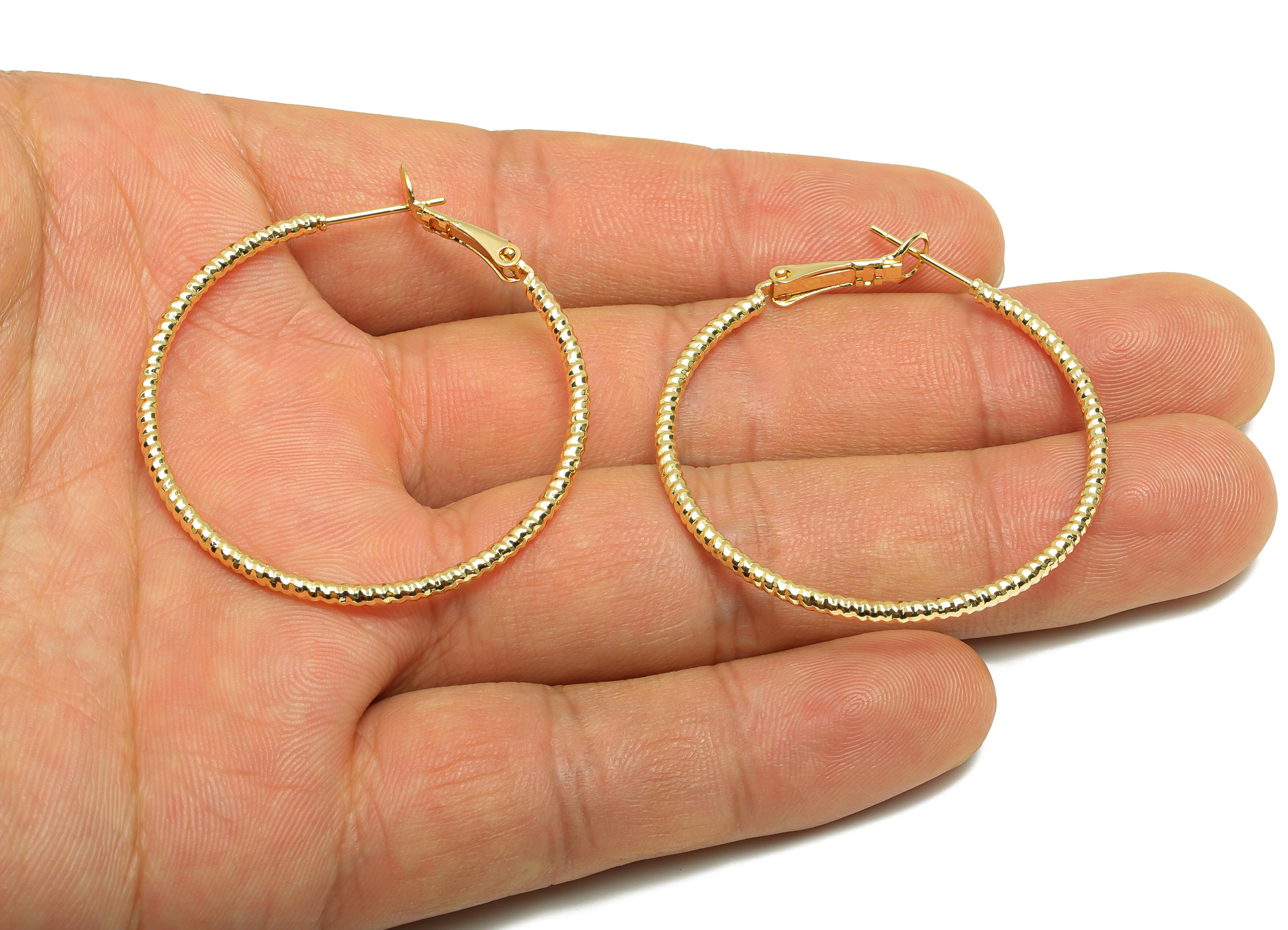 Brass Circle Hoop Earring - Gold Multifaceted Huggie Earring - Daily Wear Hinged Back Ear - 18K Real Gold Plating -41.8x40.4x1.93mm- RGP9103 - DOMEDBAZAAR