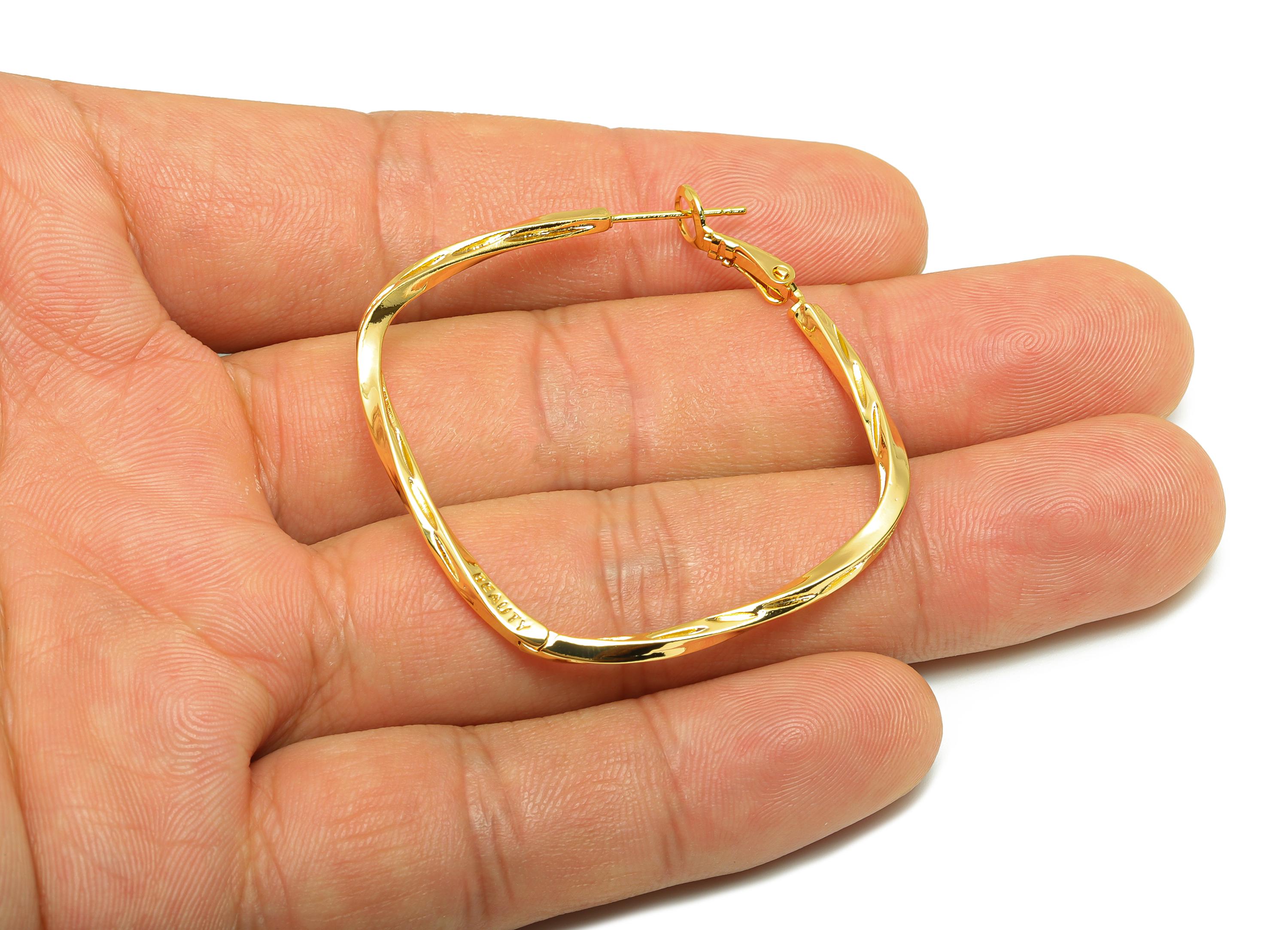 Brass Wave Hoop Earring - Gold Huggie Earring for Girls - Square Wave Daily Wear Earring - 18K Real Gold Plated - 40.17x39.79x2.06mm-RGP9107 - DOMEDBAZAAR