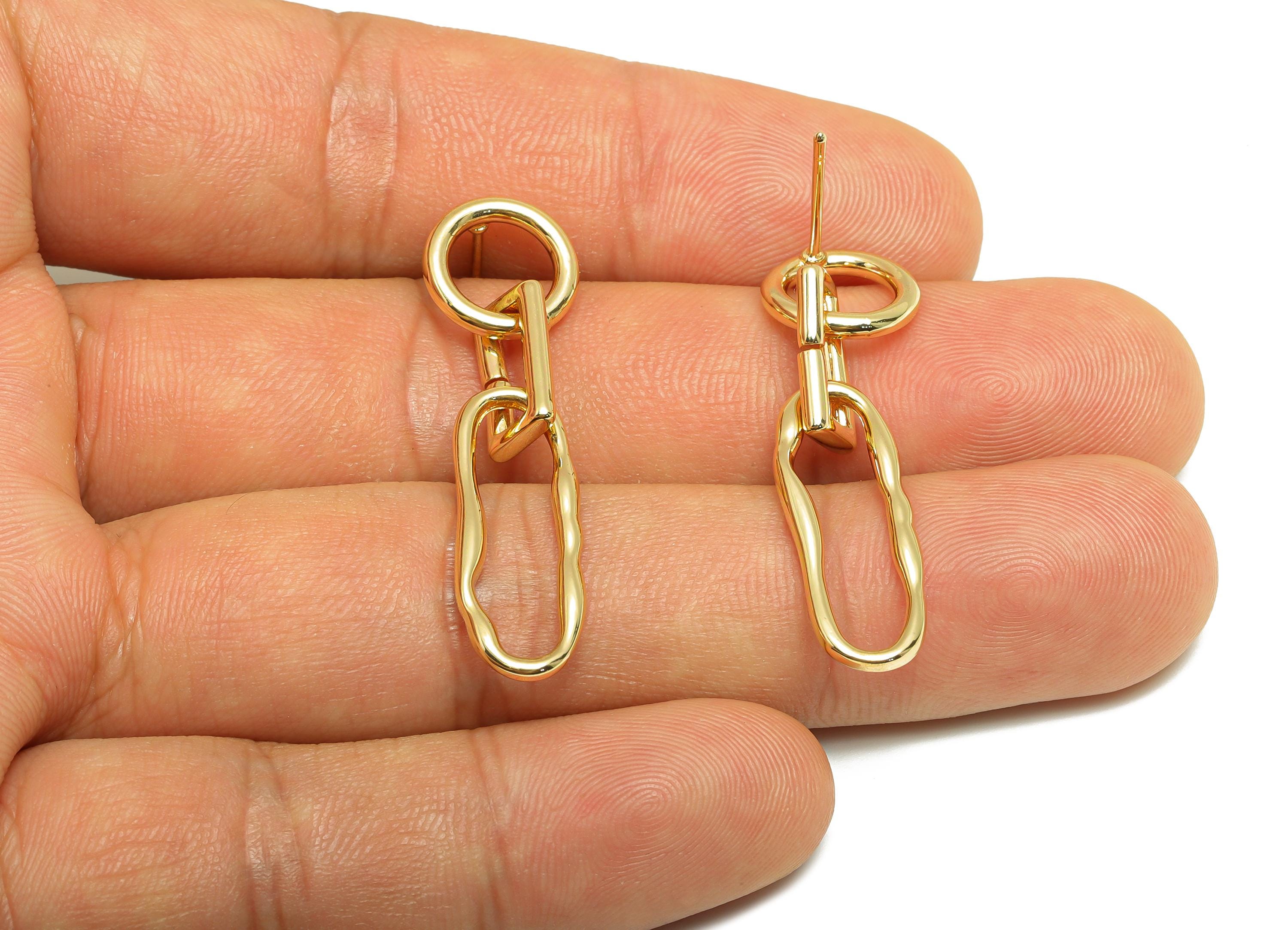 Brass Dangle Earring Stud - Geometry Earring for Women - Gold Hammered Dangle Earring Post - 18K Real Gold Plating-41.4x11.01x2.29mm-RGP9109 - DOMEDBAZAAR