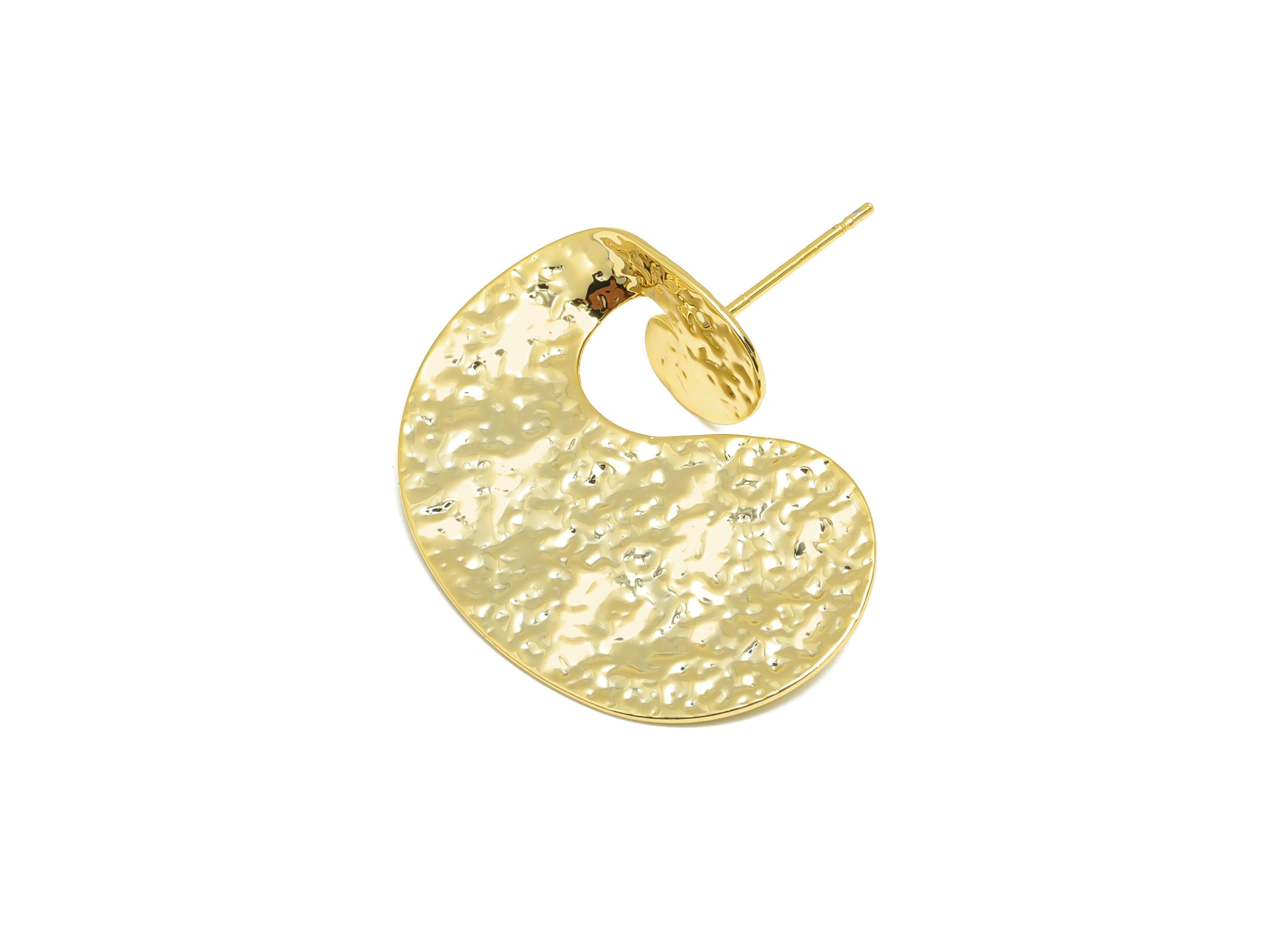 Brass Spiral Earring Stud - Gold Hammered Earring Post for Girls - Daily Wear Earring - 18K Real Gold Plating - 28.77x26.11x0.65mm - RGP9111 - DOMEDBAZAAR