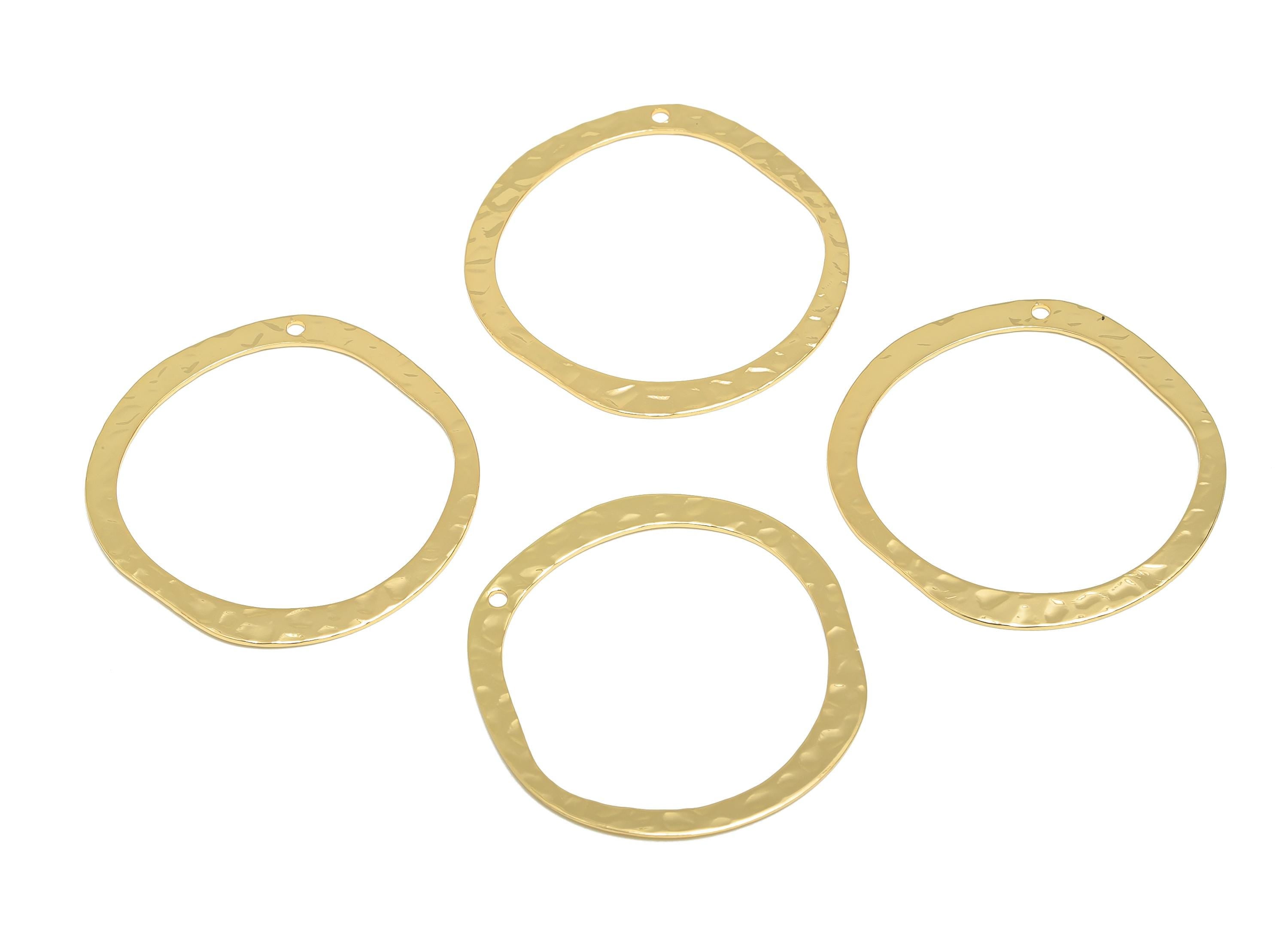 Brass Round Earring Charm - Gold Hammered Earring Charm - Geometry Pendant - Golden Charm - 18K Real Gold Plated - 34x34x0.7mm - RGP9262 - DOMEDBAZAAR