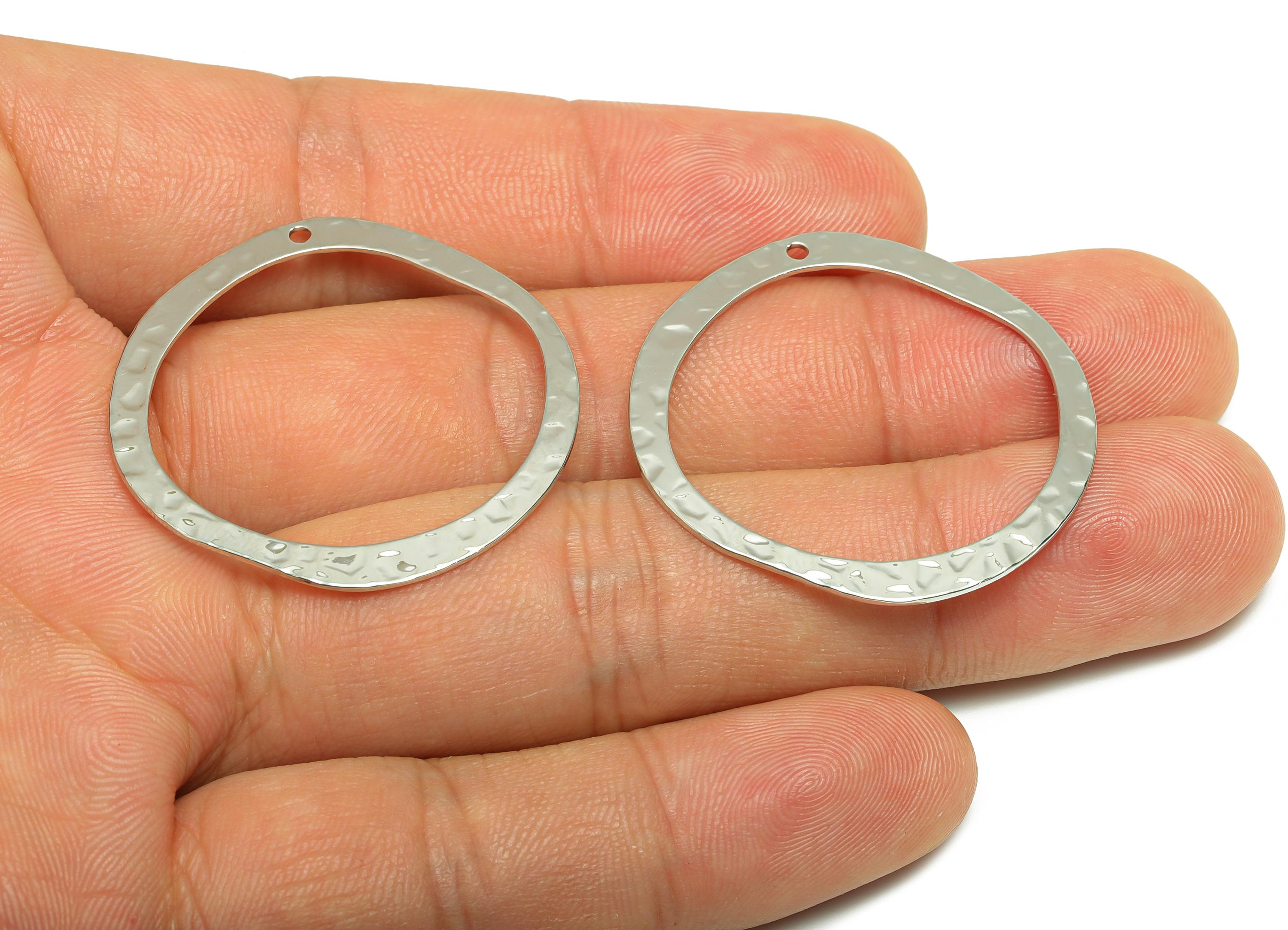 Brass Round Earring Charm - Hammered Earring Charm - Geometry Pendant - Golden Charm - 18K Real White Gold Plated - 34x34x0.7mm - RGP9263 - DOMEDBAZAAR