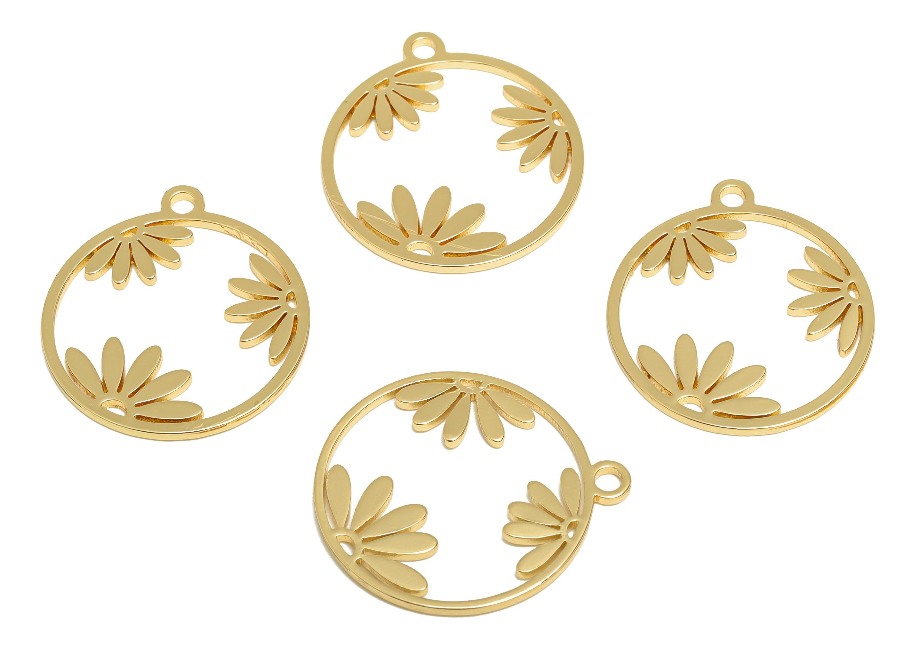 Daisy Cutout Earring Charm - Brass Daisy Gold Charm - Botanical Gold Pendant - Nature Jewelry - 18K Real Gold Plated - 21x19x0.9mm - RGP9266 - DOMEDBAZAAR