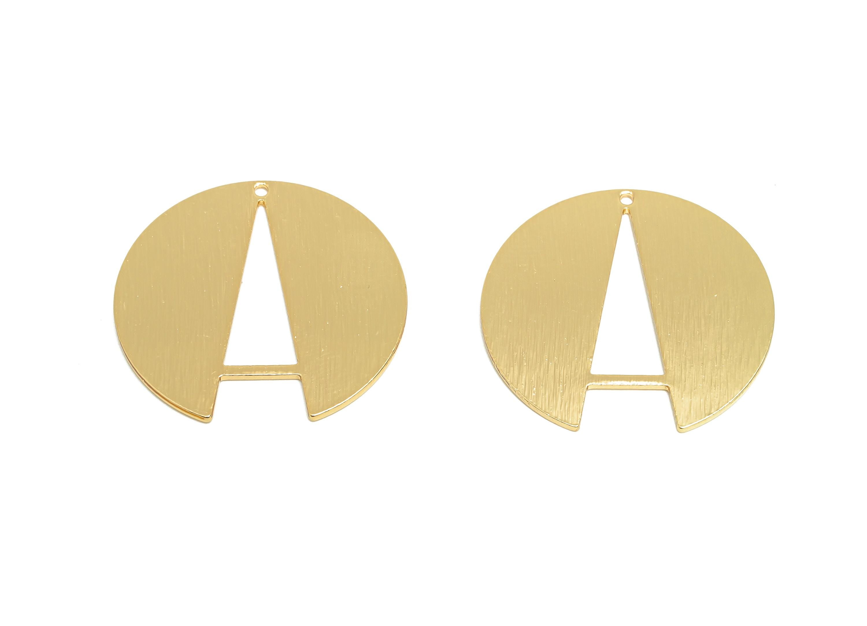 Brass Geometry Earring Charm - Gold Textured Earring Charm - Geometry Pendant - Gold Jewelry - 18K Real Gold Plated - 25x24x0.85mm - RGP9267 - DOMEDBAZAAR