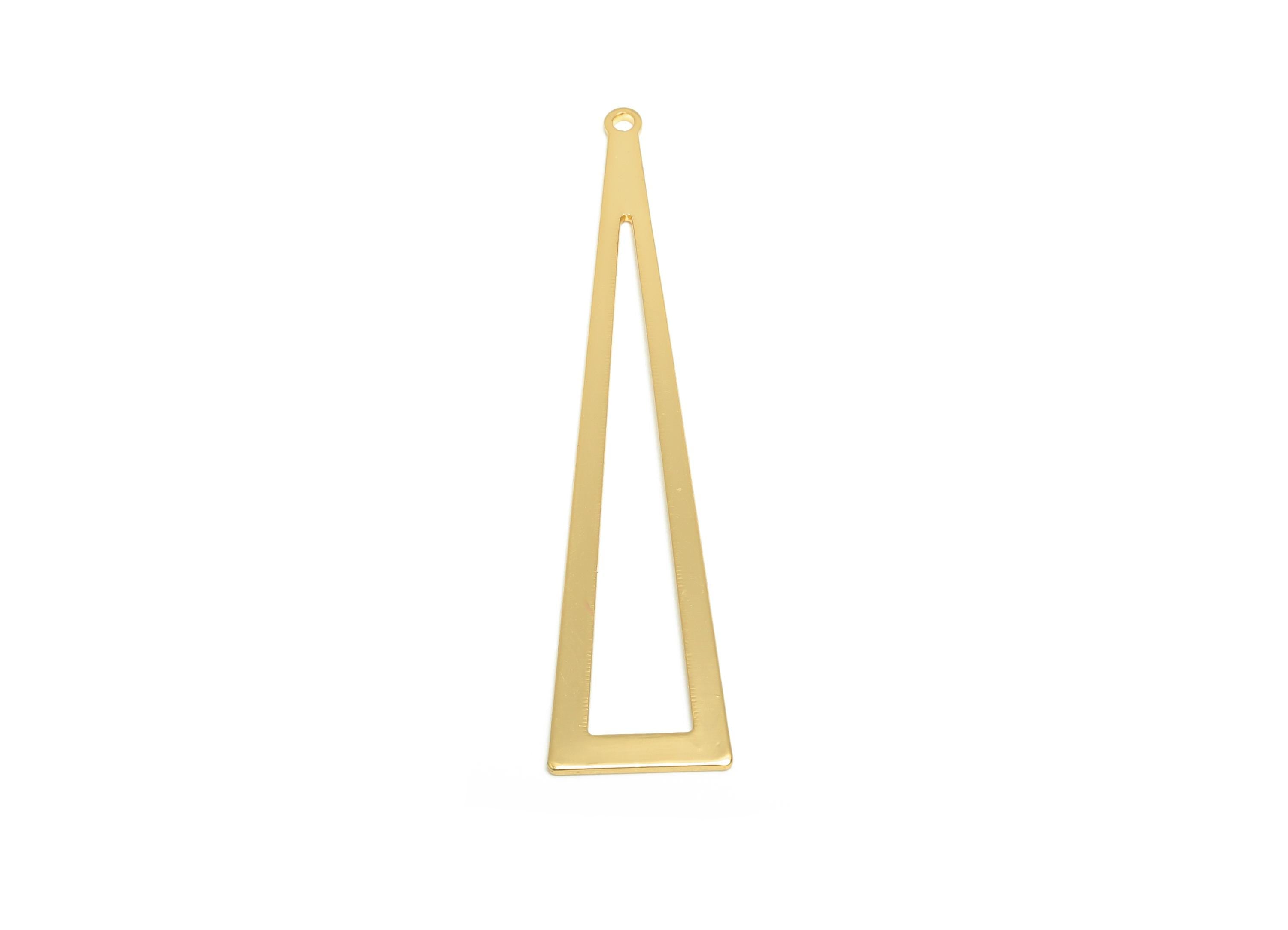 Brass Triangle Earring Charm - Brass Gold Sleek Earring Charm - Geometry Pendant - Gold Jewelry - 18K Real Gold Plated - 50x11x1mm - RGP9268 - DOMEDBAZAAR