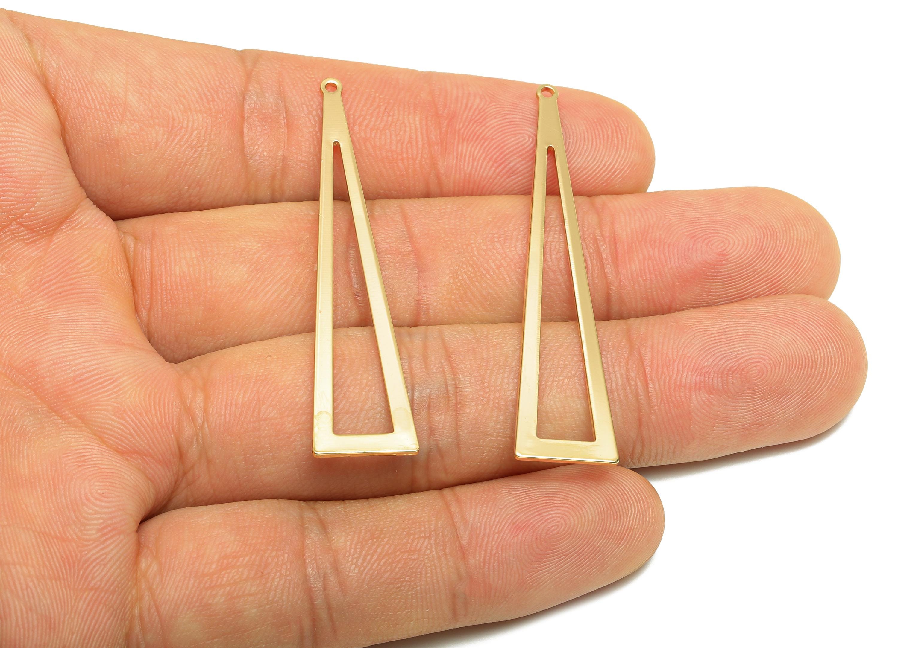 Brass Triangle Earring Charm - Brass Gold Sleek Earring Charm - Geometry Pendant - Gold Jewelry - 18K Real Gold Plated - 50x11x1mm - RGP9268 - DOMEDBAZAAR
