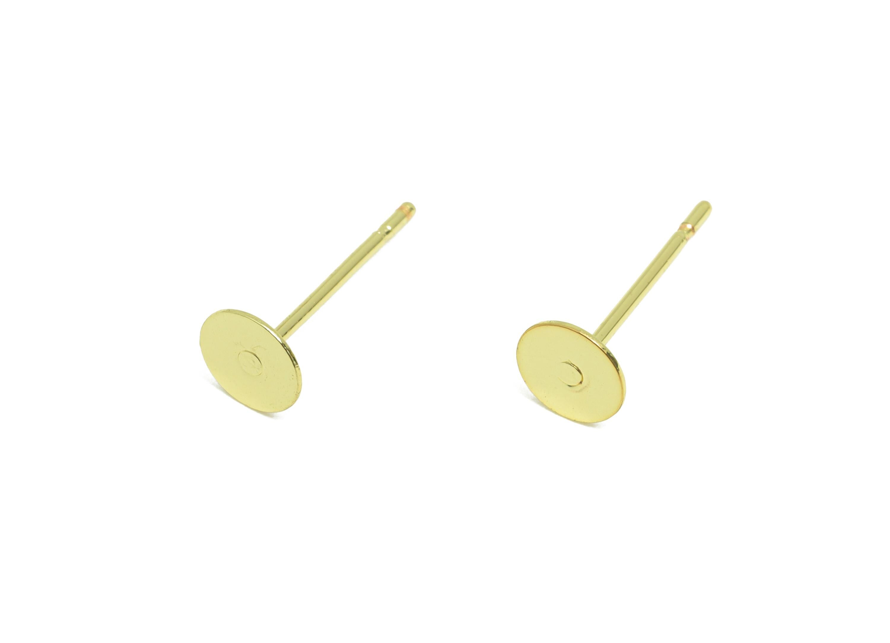 5mm Brass Earring Stud Base - Brass Jewelry Craft Base For Pearl - Customizable Finding - 18K Real Gold Plated - Crafting Base - RGP9273 - DOMEDBAZAAR