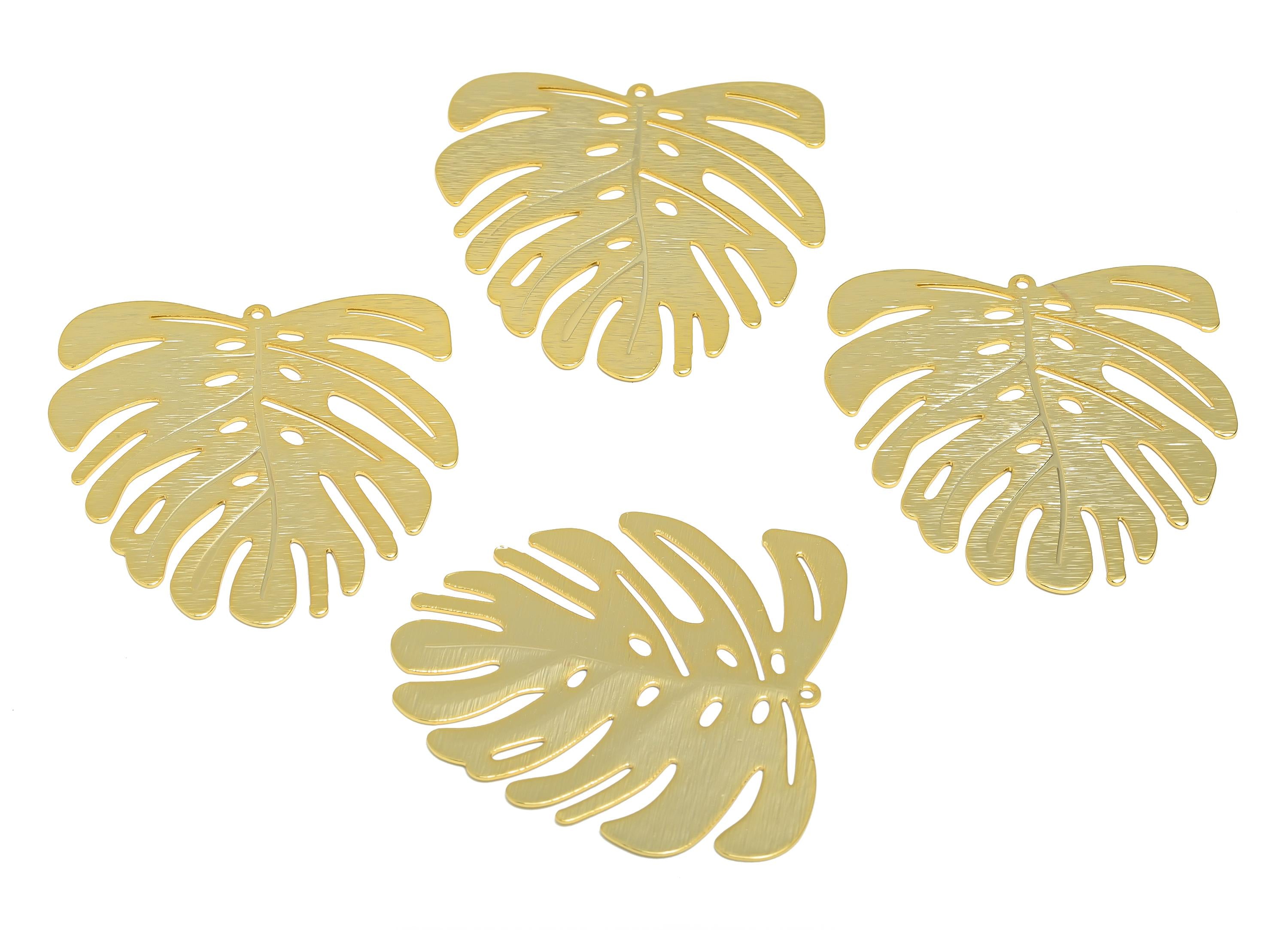 Monstera Leaf Charm - Brass Textured Gold Charm - Botanical Gold Pendant - Nature Jewelry - 18K Real Gold Plated - 45x44x0.7mm - RGP9274 - DOMEDBAZAAR
