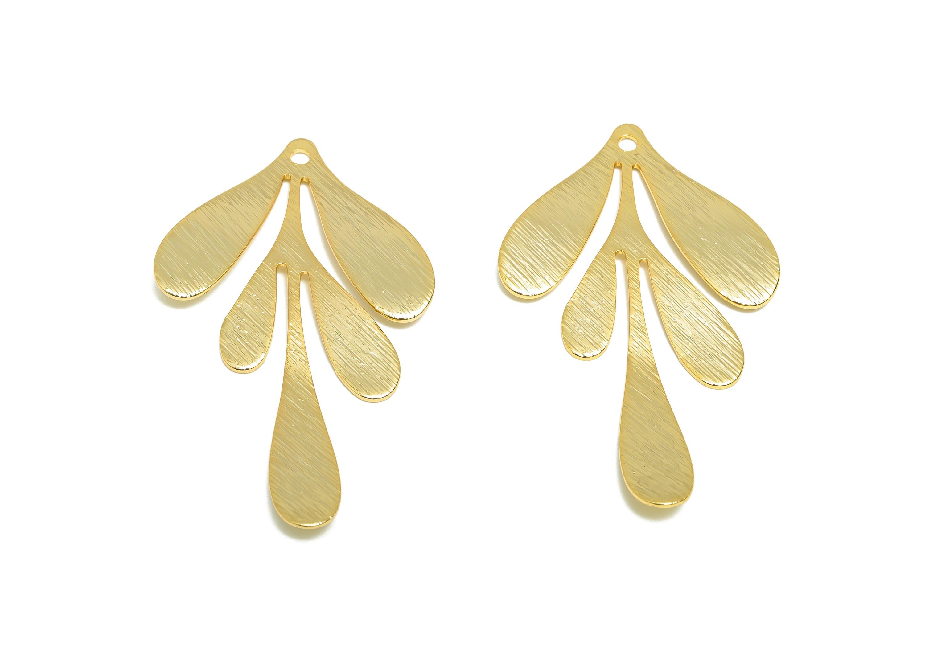 Brass Leaf Charm - Brass Textured Leaf Gold Charm - Botanical Gold Pendant - Nature Jewelry - 18K Real Gold Plated - 46.5x27x1.1mm - RGP9275 - DOMEDBAZAAR