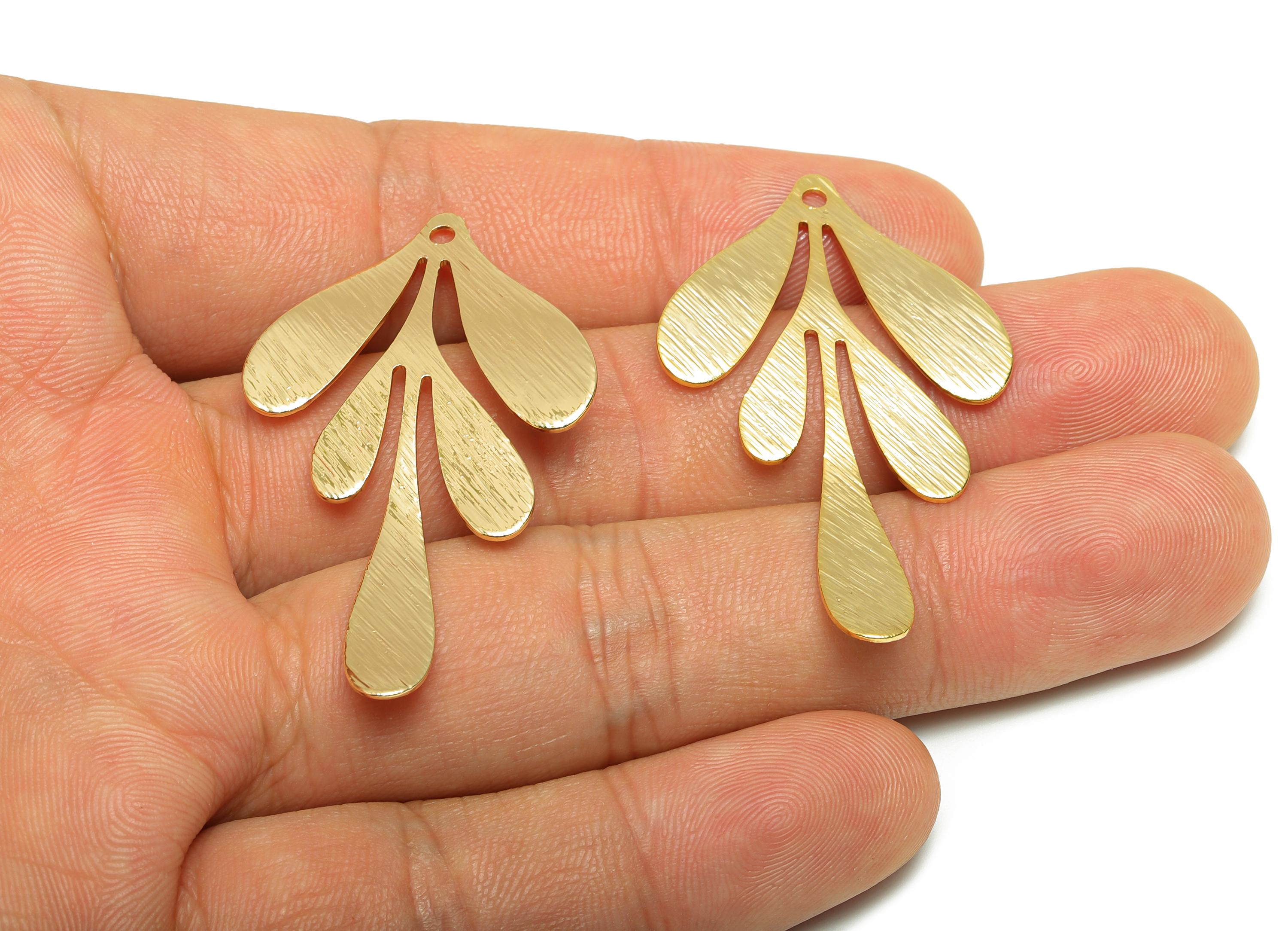 Brass Leaf Charm - Brass Textured Leaf Gold Charm - Botanical Gold Pendant - Nature Jewelry - 18K Real Gold Plated - 46.5x27x1.1mm - RGP9275 - DOMEDBAZAAR