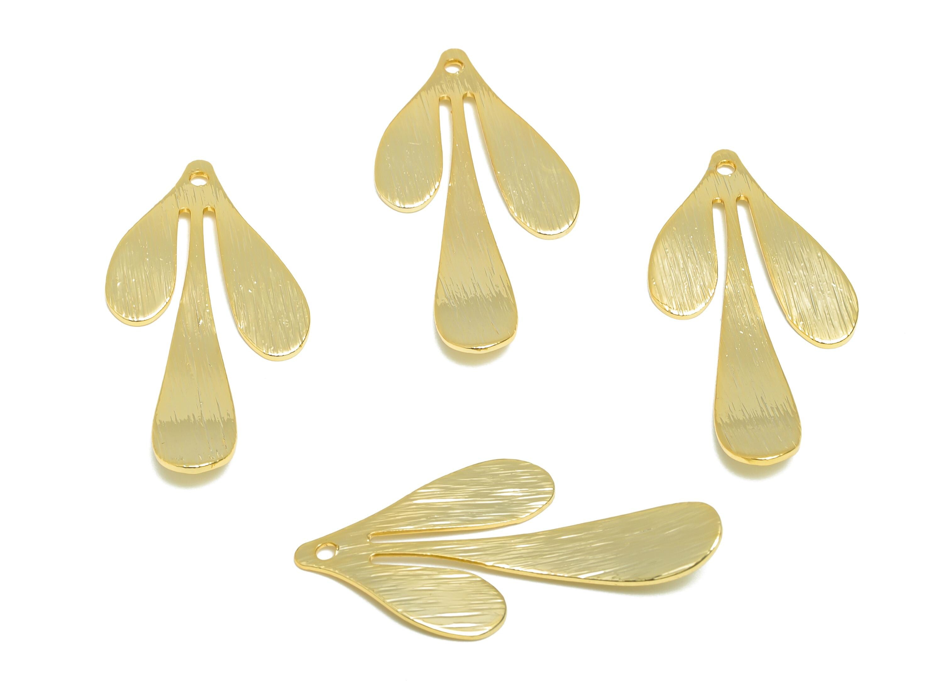 Brass Leaf Charm - Brass Textured Leaf Gold Charm - Botanical Gold Pendant - Nature Jewelry - 18K Real Gold Plated - 35x17x0.8mm - RGP9276 - DOMEDBAZAAR