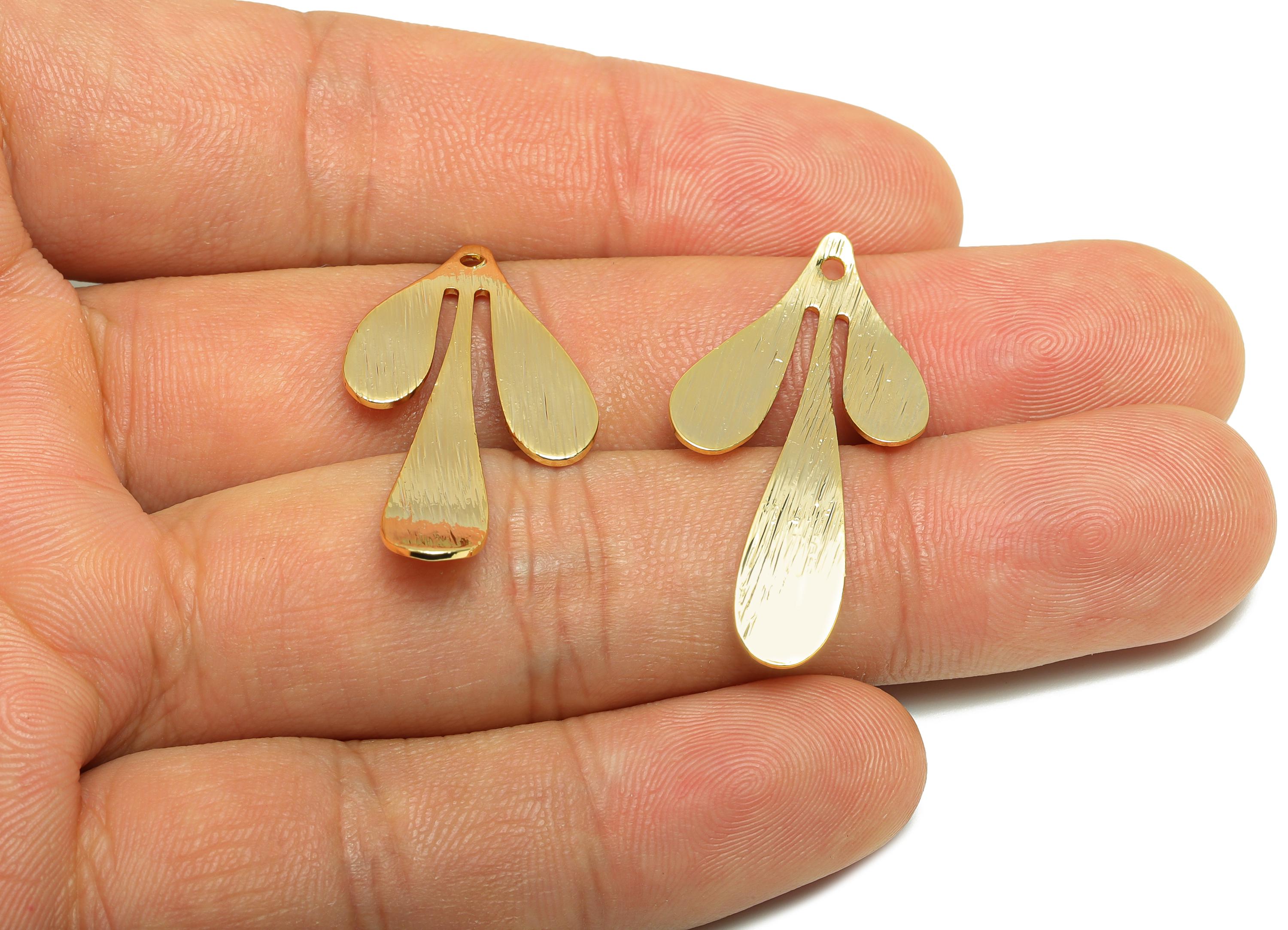 Brass Leaf Charm - Brass Textured Leaf Gold Charm - Botanical Gold Pendant - Nature Jewelry - 18K Real Gold Plated - 35x17x0.8mm - RGP9276 - DOMEDBAZAAR