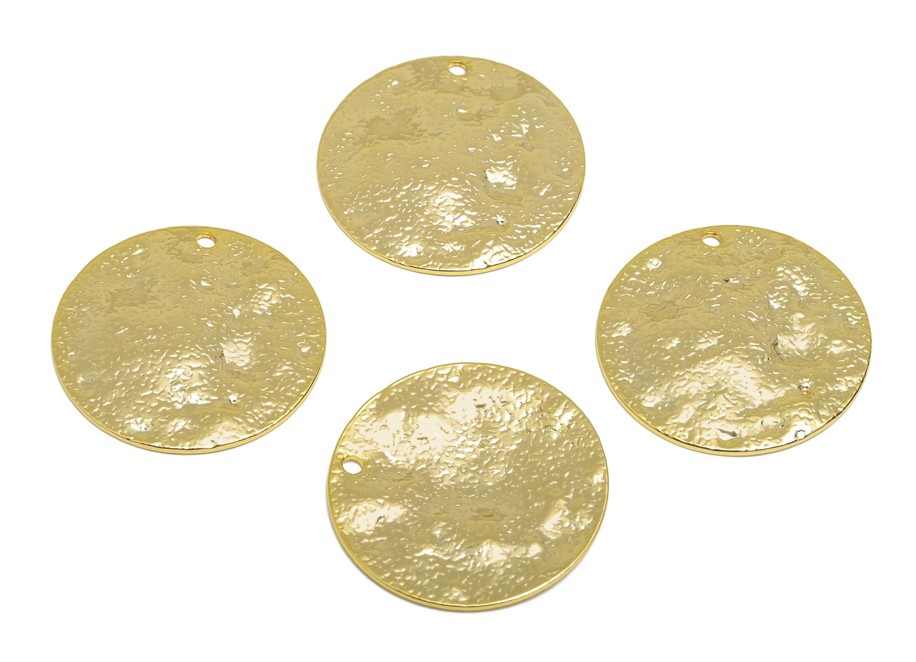 Brass Round Earring Charm - Gold Hammered Coin Earring Charm - Geometry Pendant - Golden Charm - 18K Real Gold Plated -20x20x1.7mm - RGP9277 - DOMEDBAZAAR