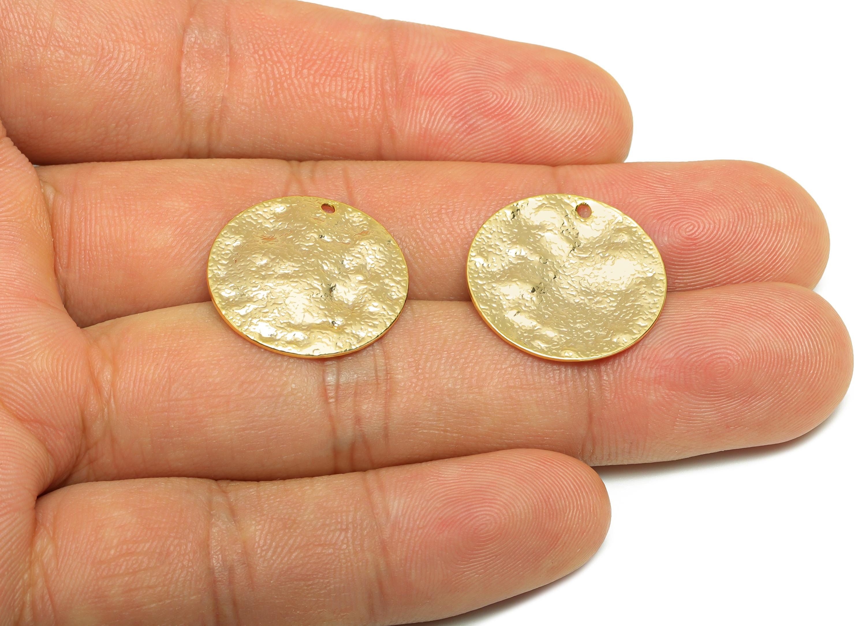 Brass Round Earring Charm - Gold Hammered Coin Earring Charm - Geometry Pendant - Golden Charm - 18K Real Gold Plated -20x20x1.7mm - RGP9277 - DOMEDBAZAAR