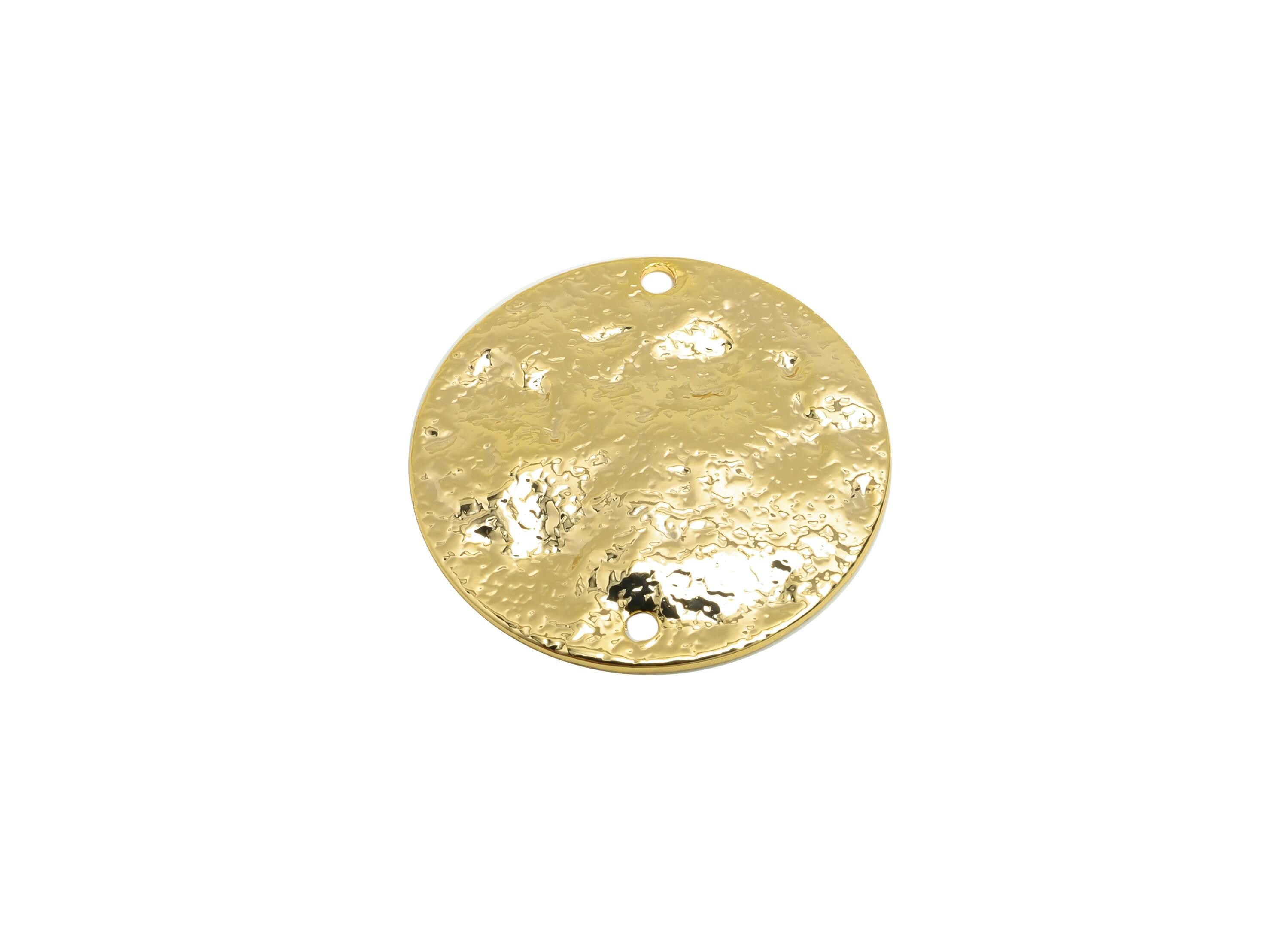 Brass Round Earring Connector - Hammered Coin Earring Charm - Geometry Pendant - Golden Charm - 18K Real Gold Plated - 20x20x1.7mm - RGP9278 - DOMEDBAZAAR