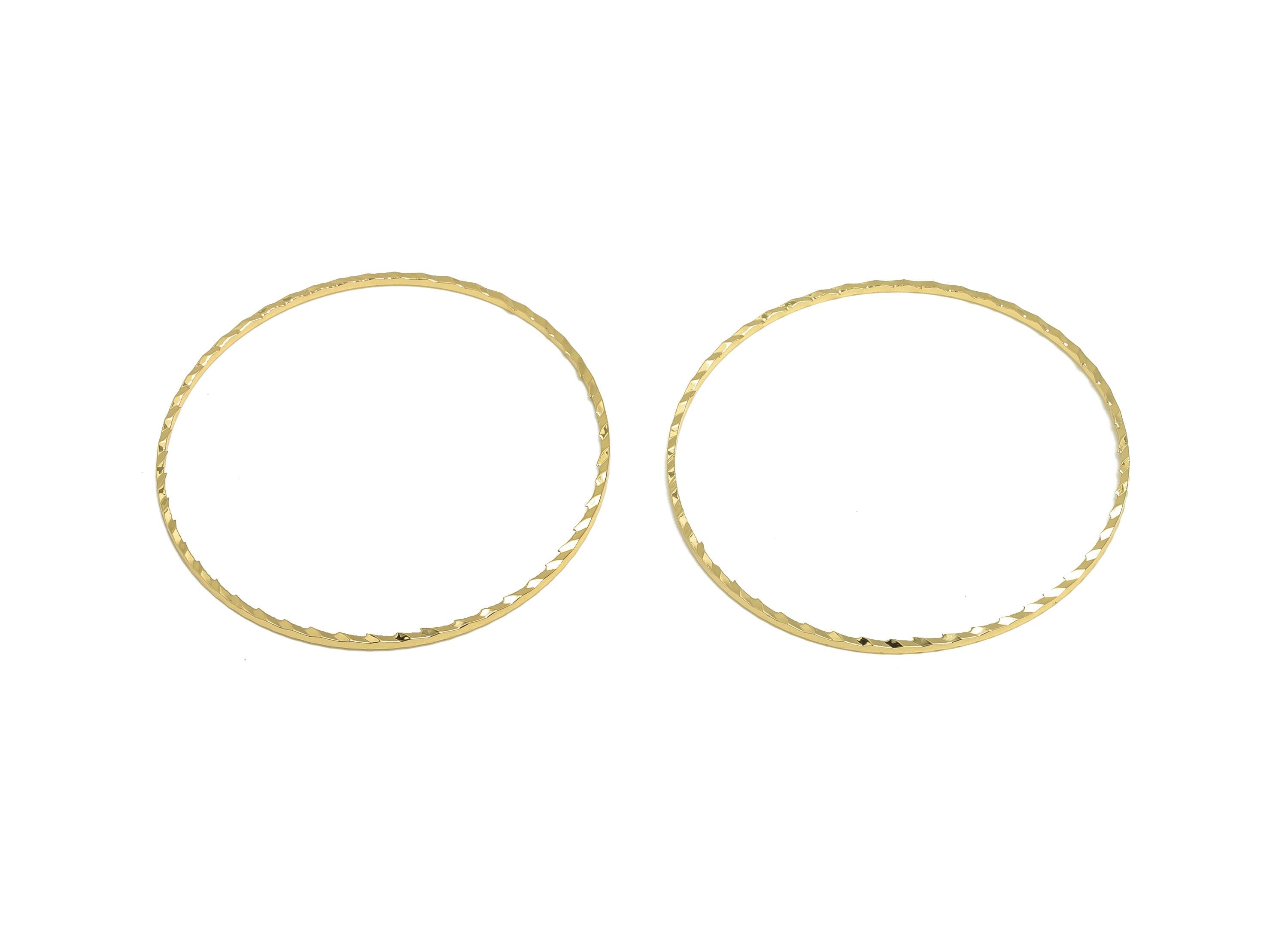 40mm Gold Round Connector - Textured Circle Jewelry - Brass Geometry Minimalist Jewelry - DIY Jewelry - 18K Real Gold Plated - RGP9289-40 - DOMEDBAZAAR