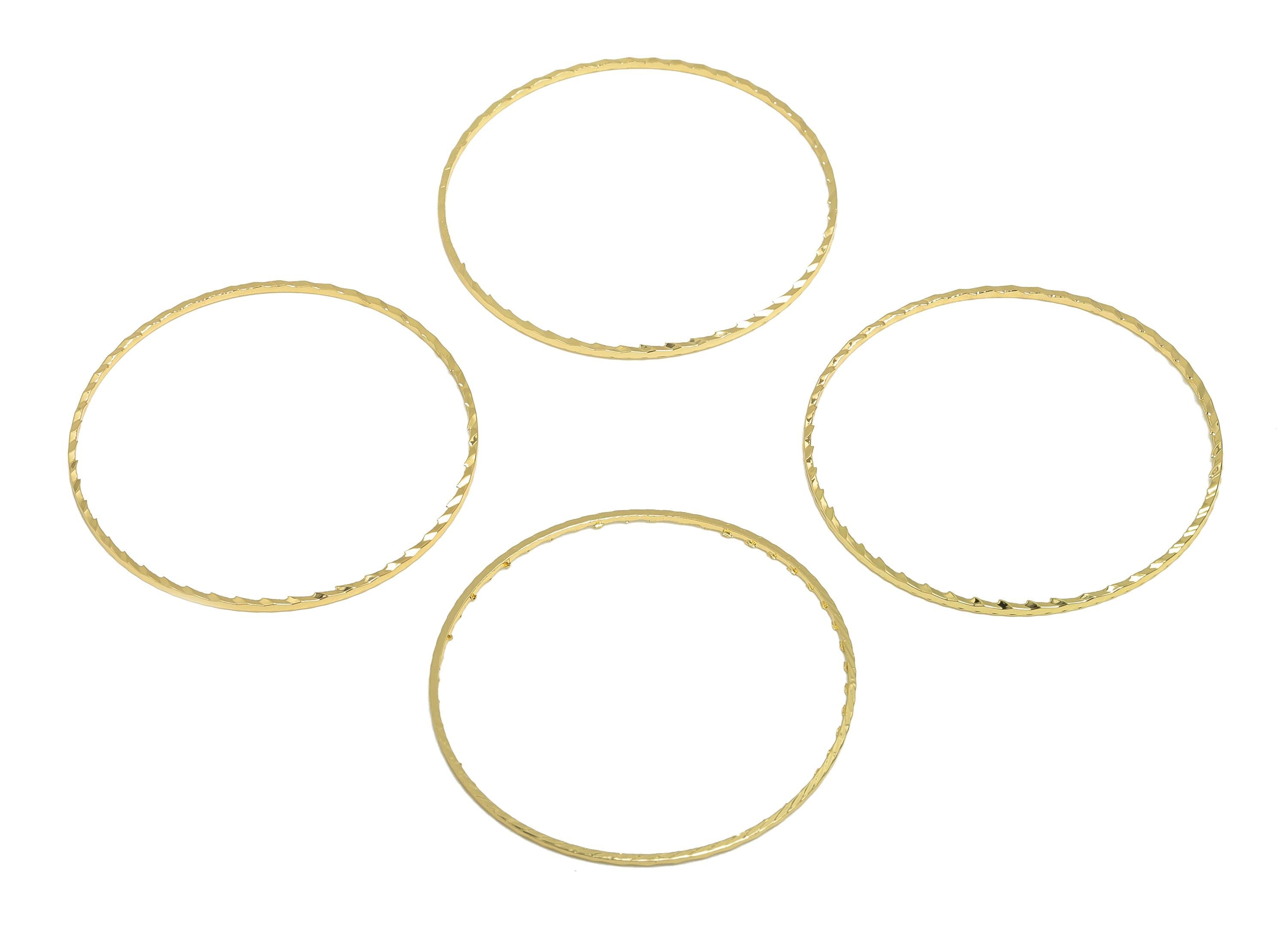 40mm Gold Round Connector - Textured Circle Jewelry - Brass Geometry Minimalist Jewelry - DIY Jewelry - 18K Real Gold Plated - RGP9289-40 - DOMEDBAZAAR