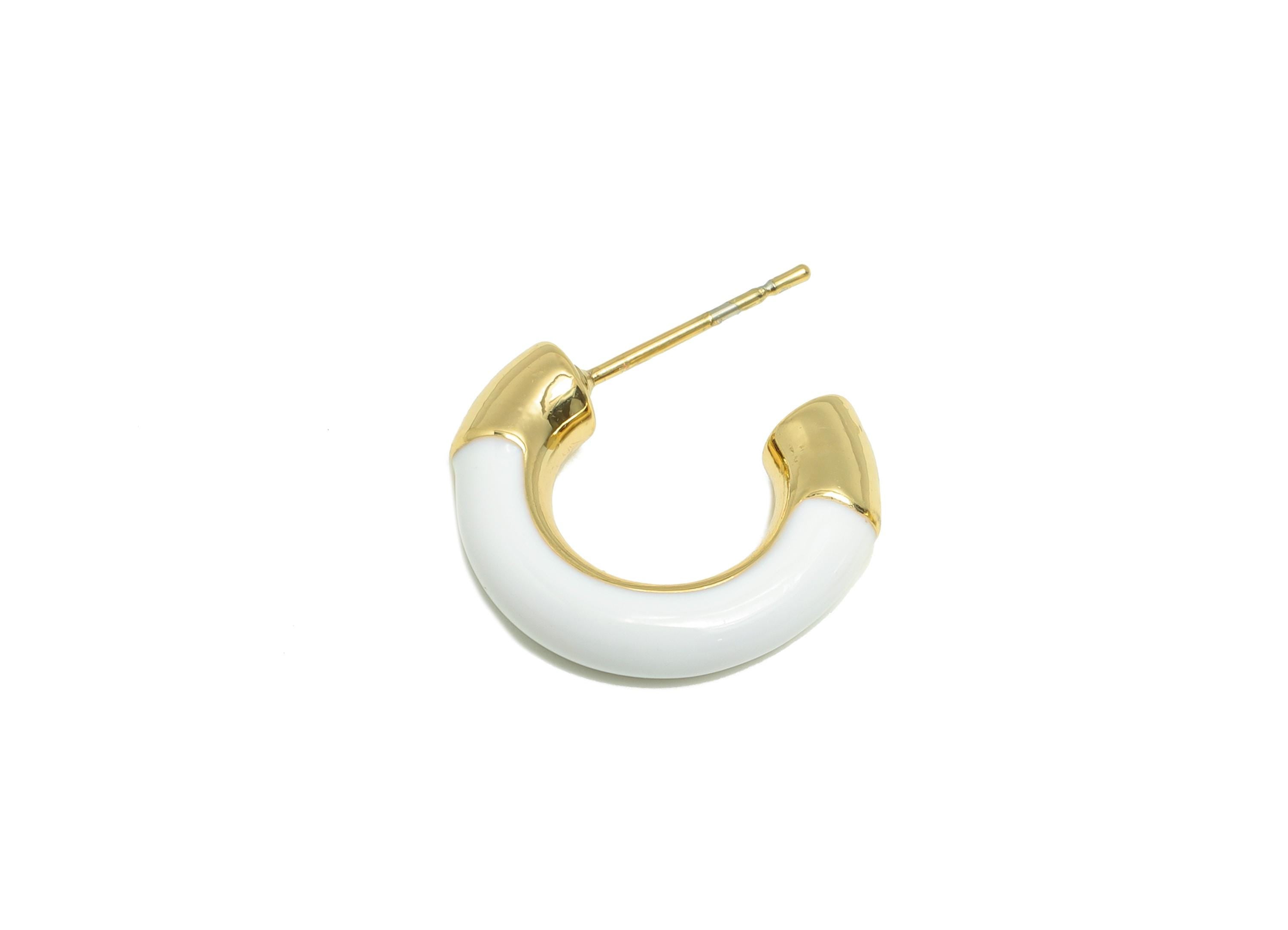 Brass Hoop Earring - Brass Enamel Chunky Hoop Earring - Trendy Colorful Hoop C Earring Post - 18K Real Gold Plated - 21x18x4mm- RGP9295 - DOMEDBAZAAR