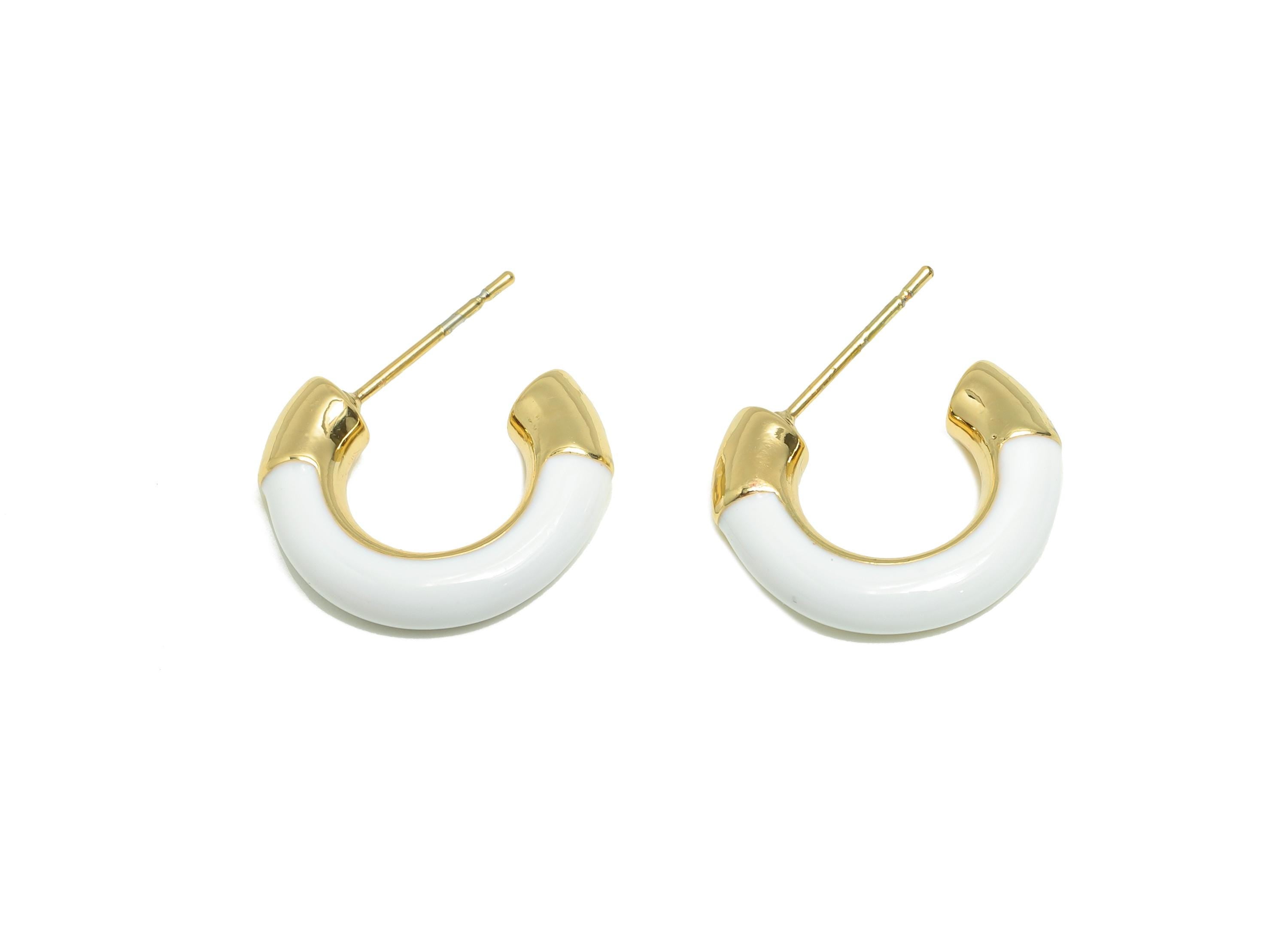 Brass Hoop Earring - Brass Enamel Chunky Hoop Earring - Trendy Colorful Hoop C Earring Post - 18K Real Gold Plated - 21x18x4mm- RGP9295 - DOMEDBAZAAR