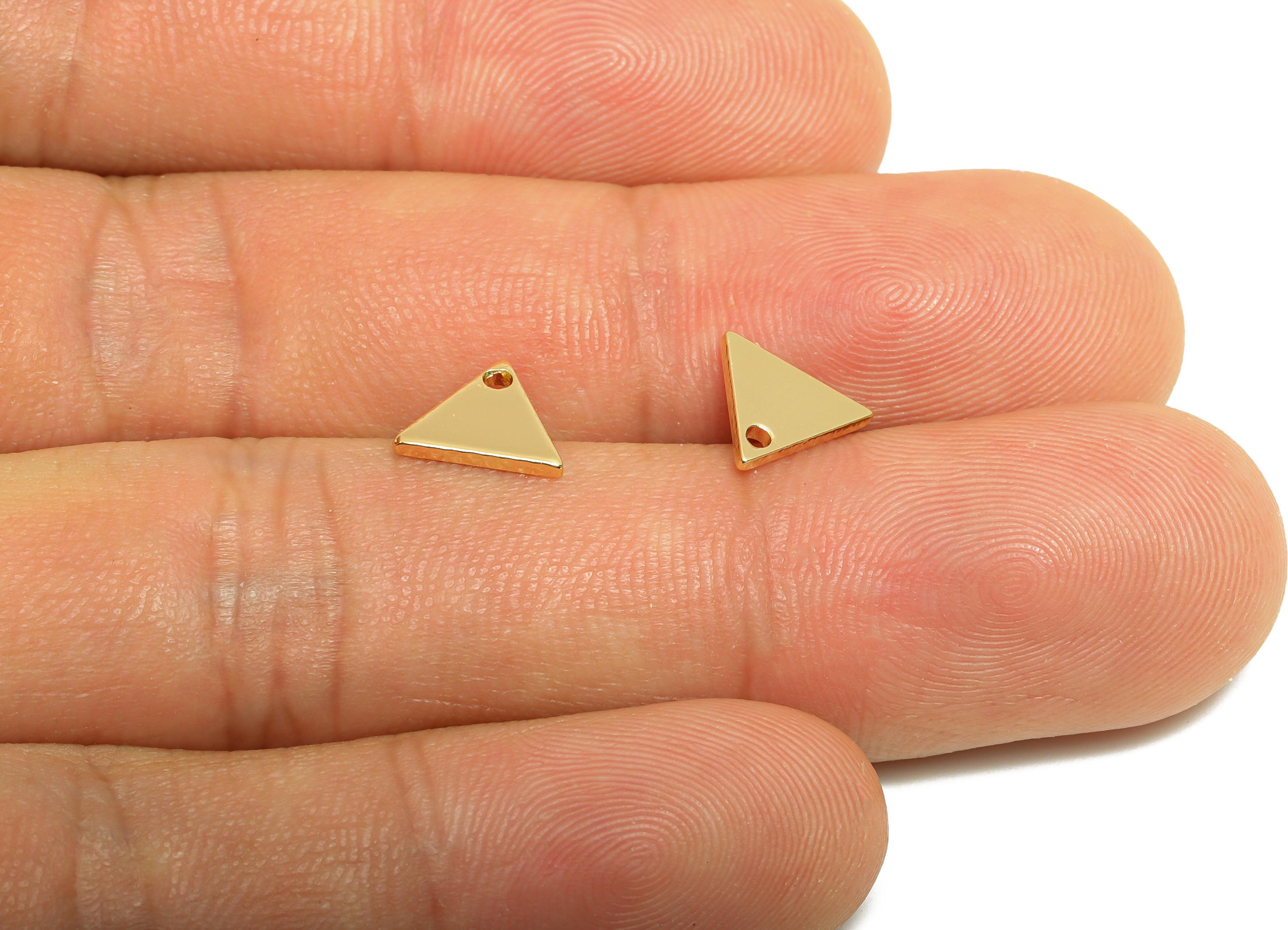 Gold Triangle Pendant - Brass Customizable Geometry Charm - Simple Gold Charm - DIY Jewelry - 18K Real Gold Plated - 8.4x7x1.1mm - RGP9298 - DOMEDBAZAAR