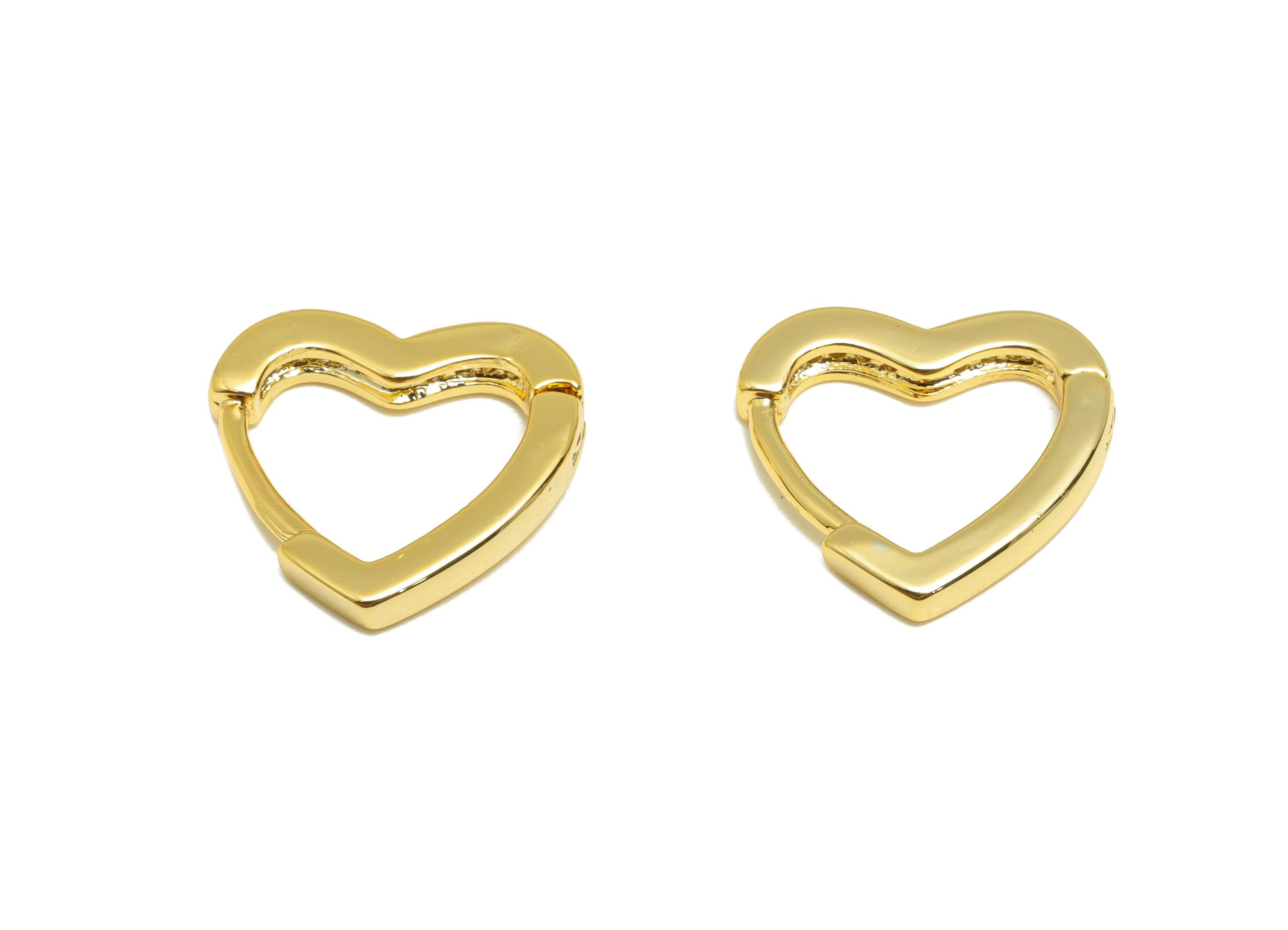 Brass Heart Hoop Earring - Gold Huggie Earring for Girl&#39;s - Heart Valentine&#39;s Day Earring - 18K Real Gold Plated -12.23x11.5x1.86mm -RGP9123 - DOMEDBAZAAR