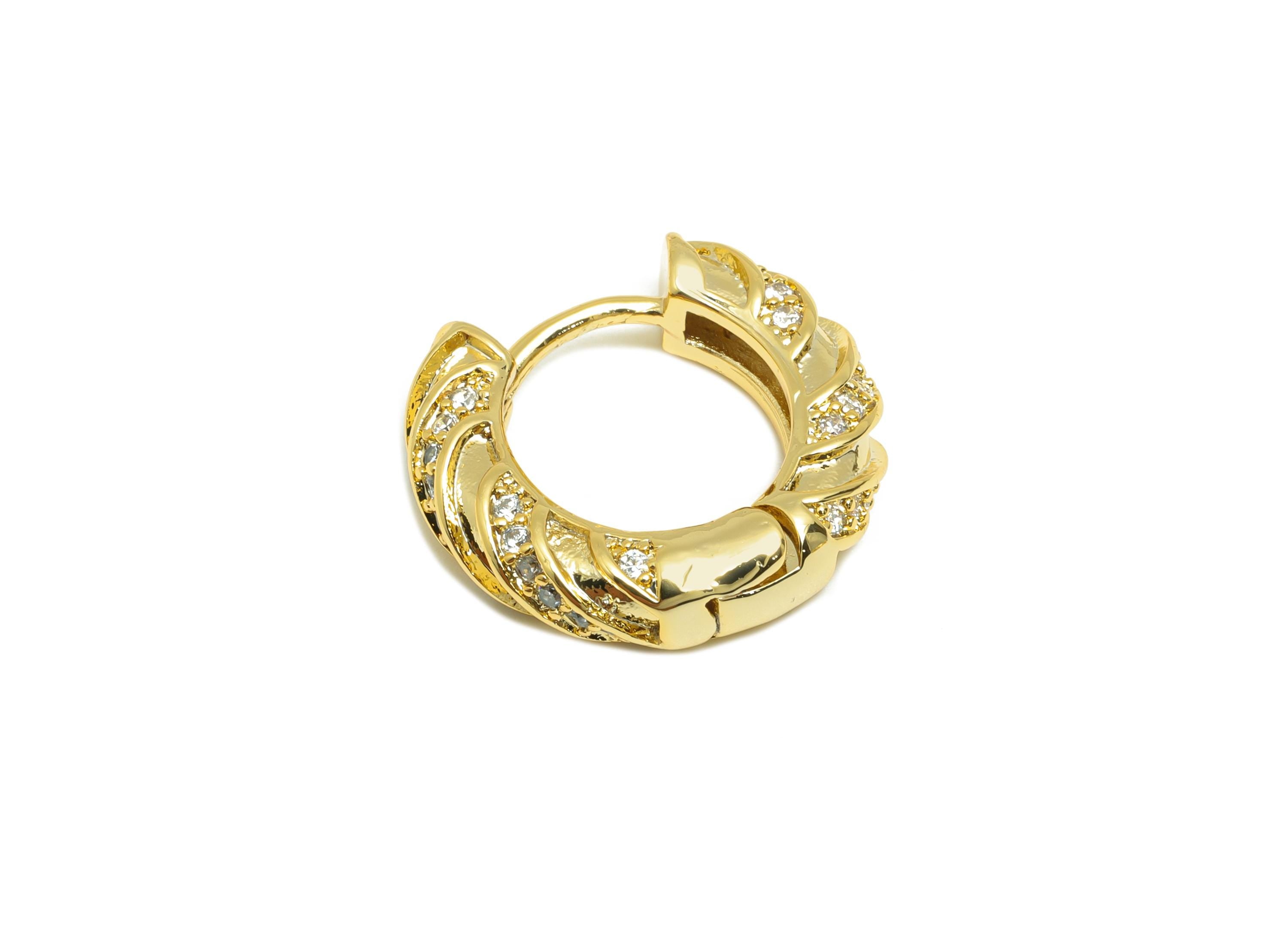 Brass Round Huggie Earring - Gold Zircon Earring for Girls - Textured Daily Wear Hoop Ear - 18K Real Gold Plated -17.36x16.05x4.3mm- RGP9125 - DOMEDBAZAAR