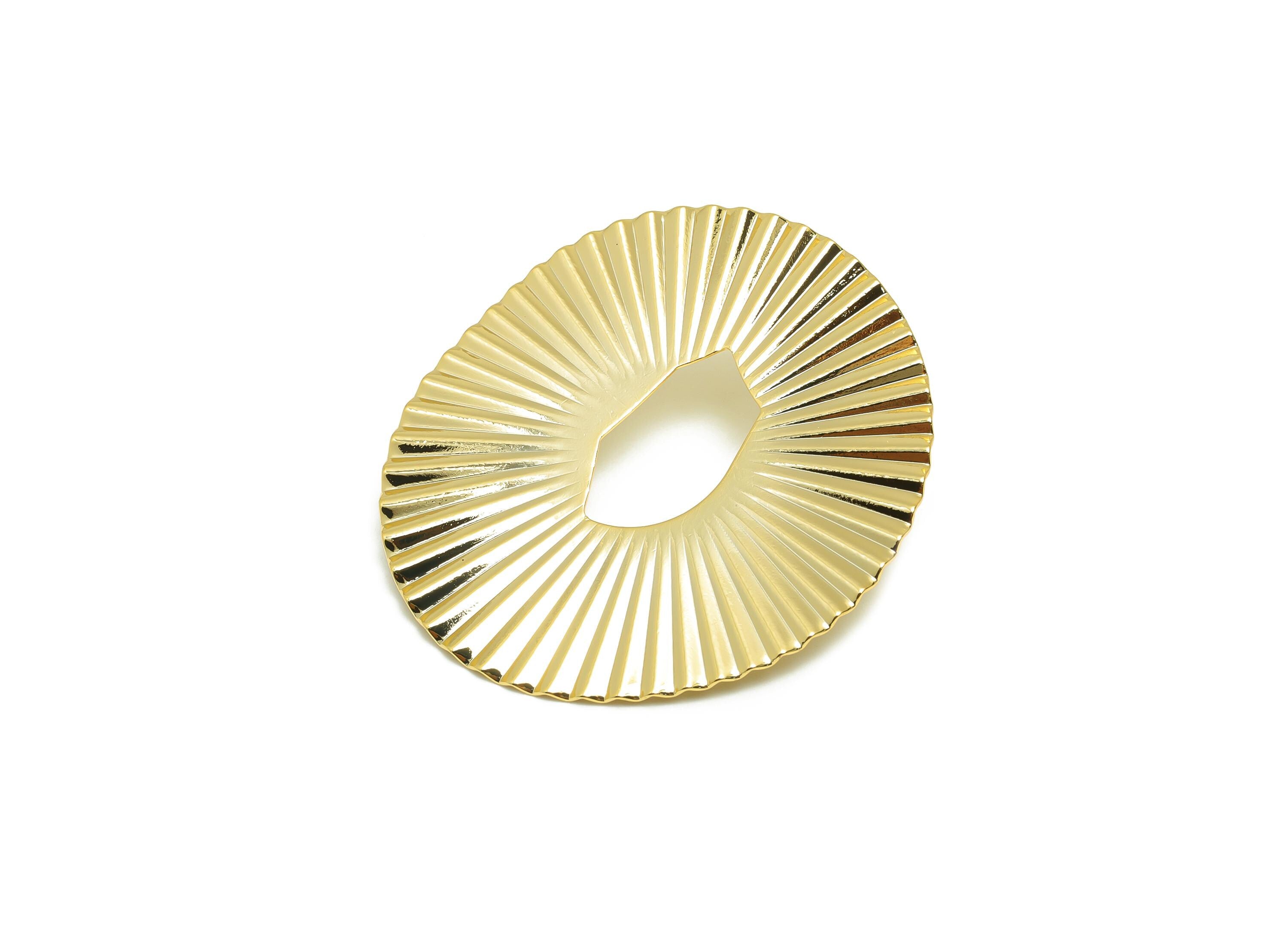 Brass Irregular Earring - Gold Textured Oval Earring Post - Daily Wear Earring Stud - 18K Real Gold Plating - 41.91x37.8x0.82mm - RGP9126 - DOMEDBAZAAR